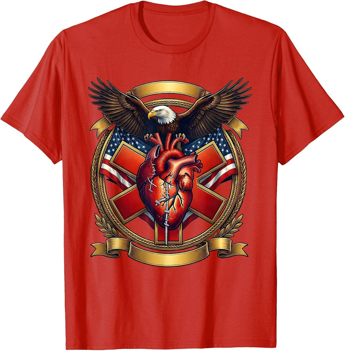 Men's EMT Broken Heart Stitched Together Graphic T-Shirt - Red