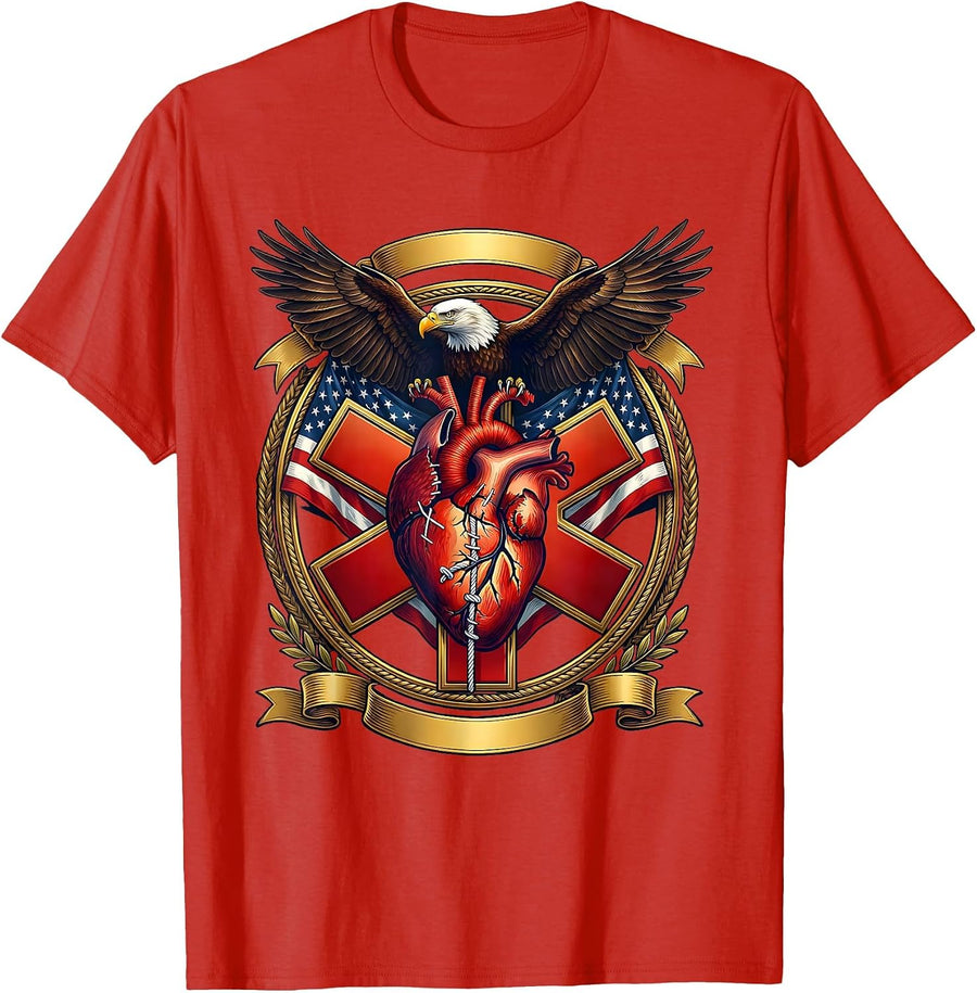 Men's EMT Broken Heart Stitched Together Graphic T-Shirt - Red
