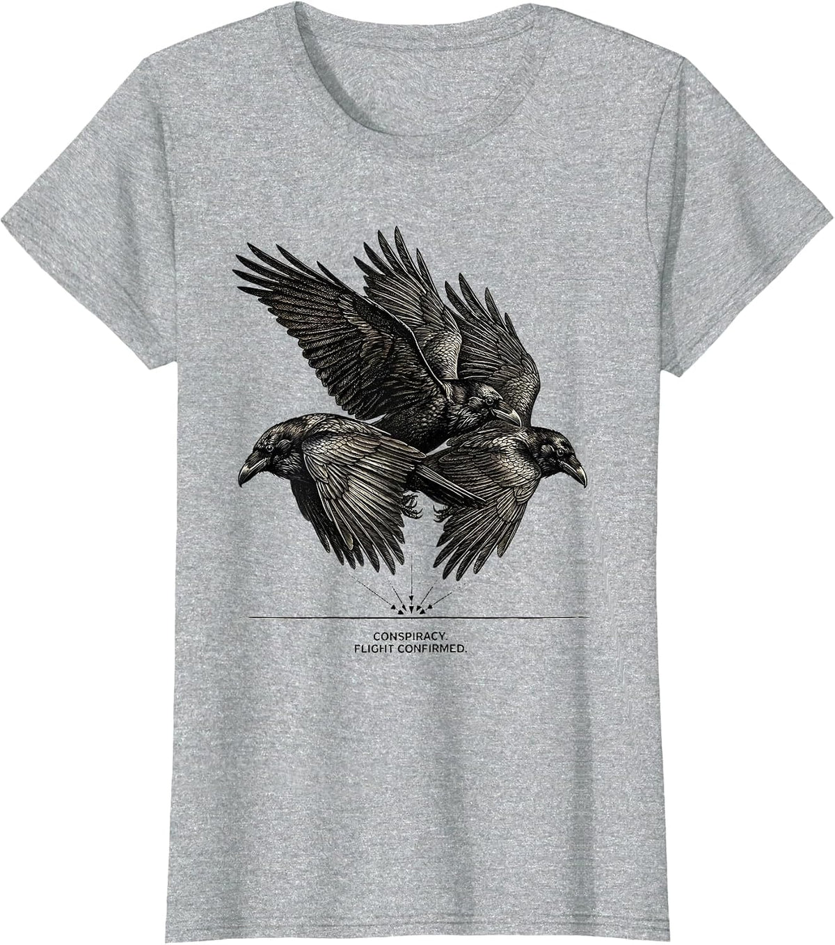 Conspiracy Flight Confirmed Dark Humor Crow Lover Raven T-Shirt - Heather Grey