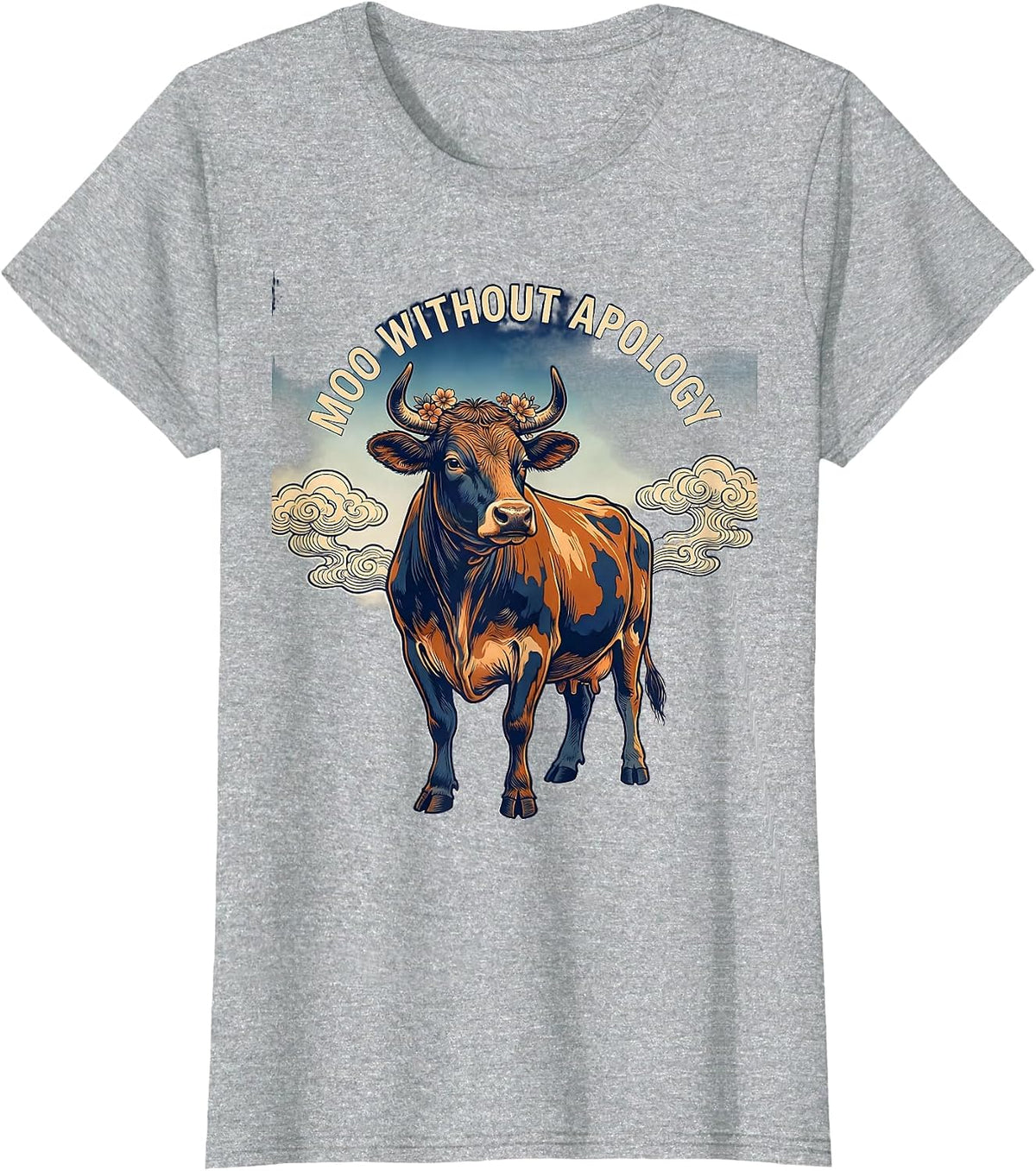 Women's Moo Without Apology Cow Lover Design T-Shirt - Heather Grey