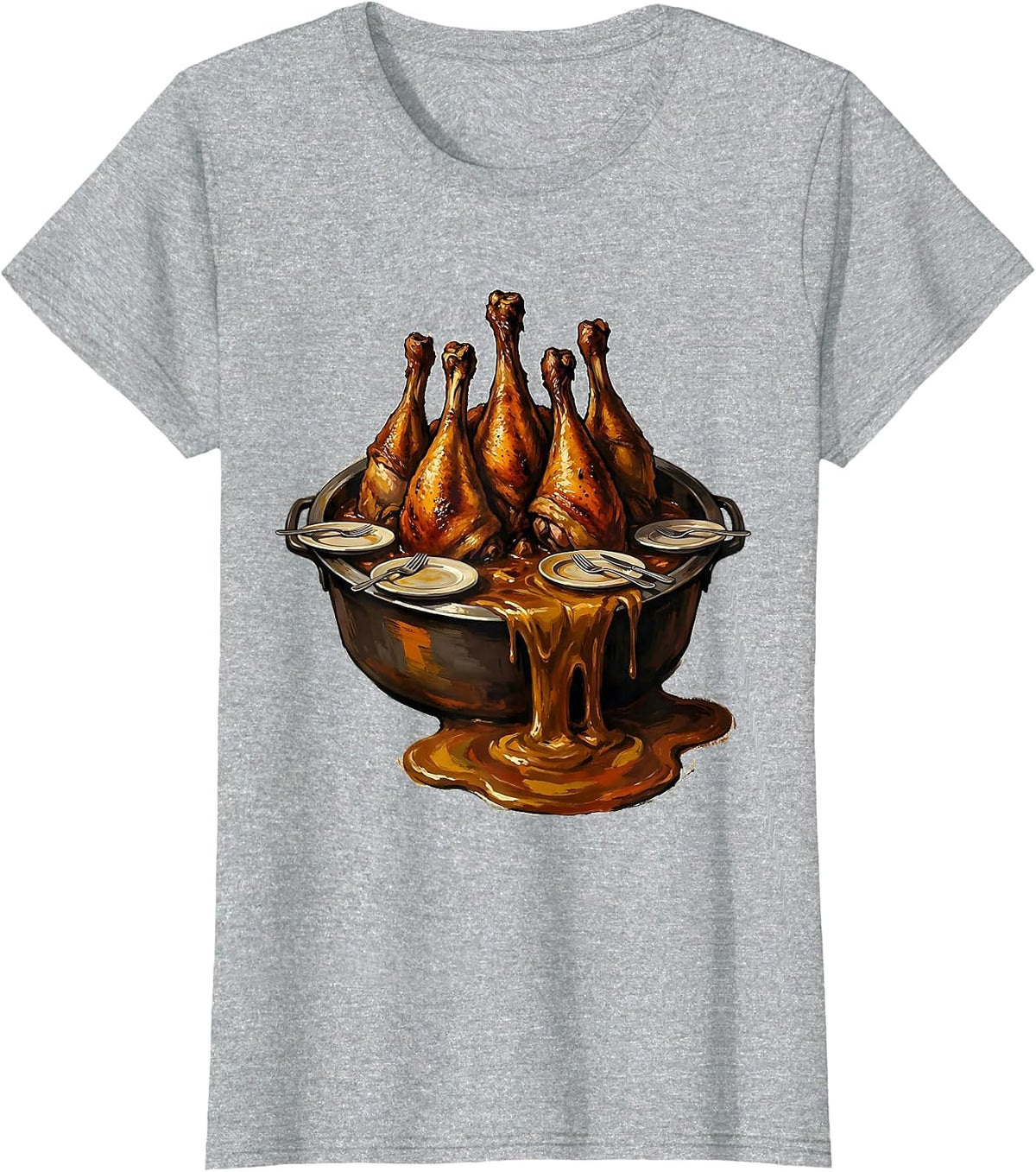 Roasting Pan Turkey Drumsticks Family Humor Thanksgiving T-Shirt - Heather Grey