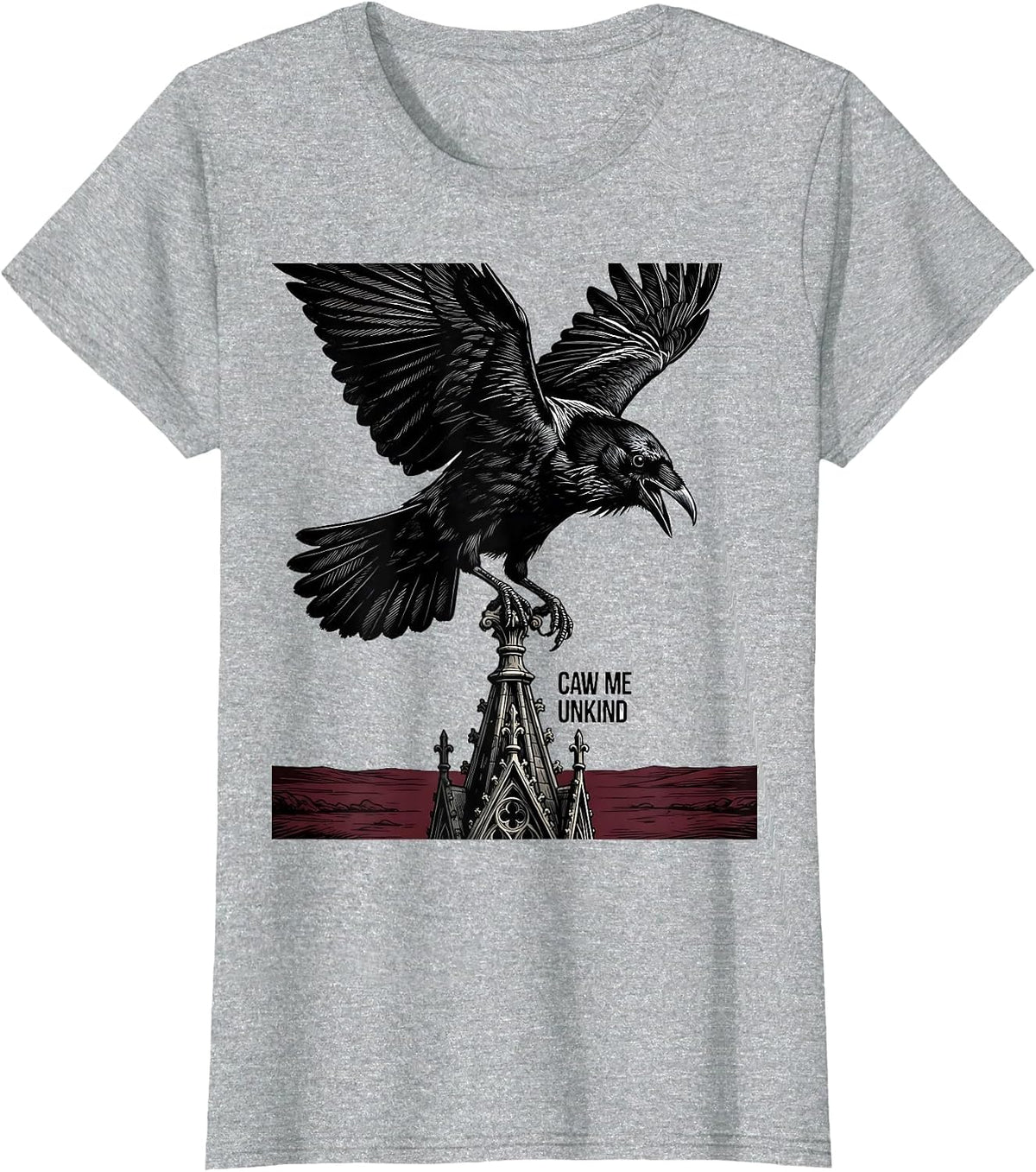 Women's caw me unkind Gothic Crow Raven Bird-Pun Humor T-Shirt - Heather Grey
