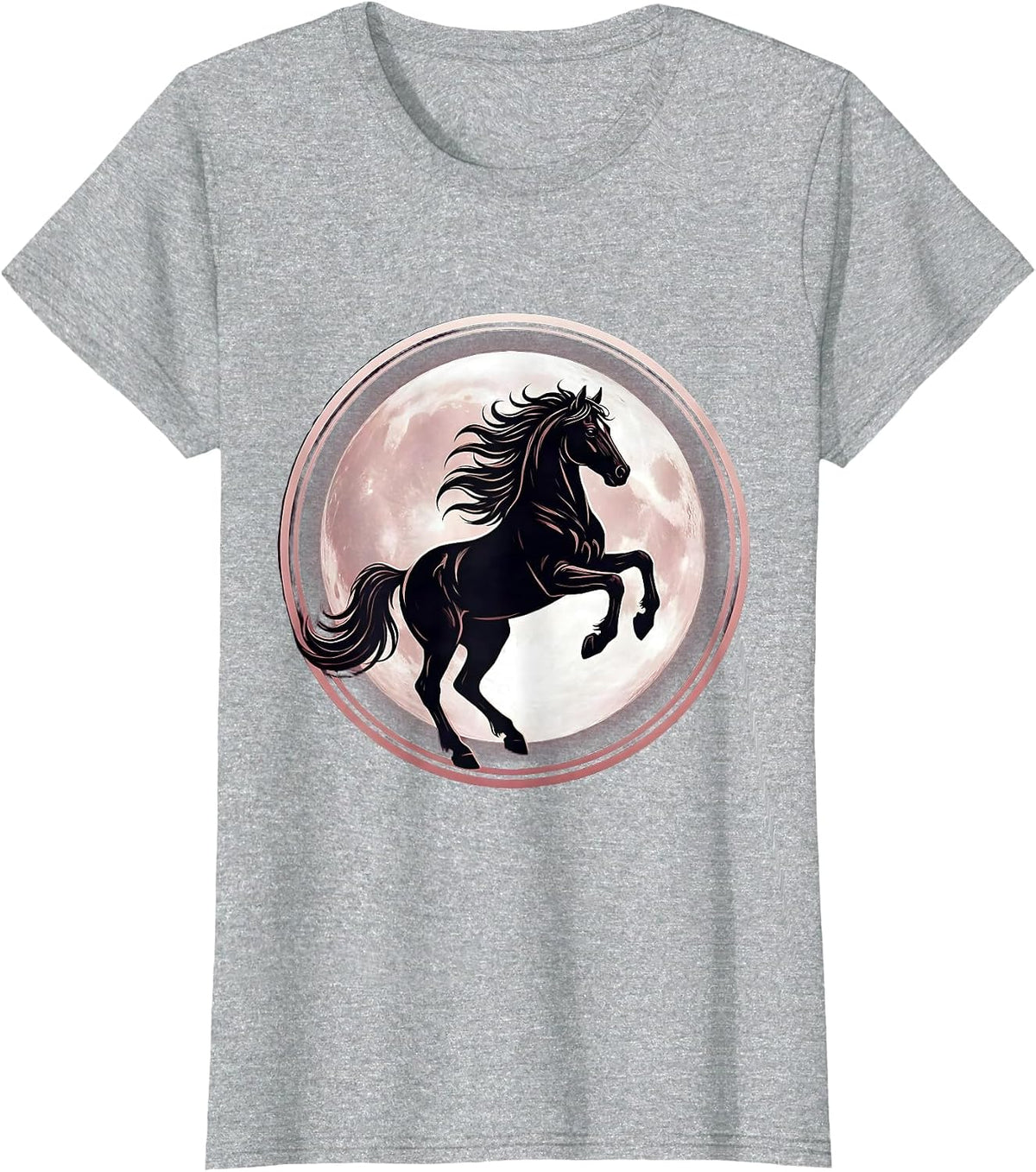 Women's Rearing Horse Silhouette Full Moon Graphic T-Shirt - Heather Grey