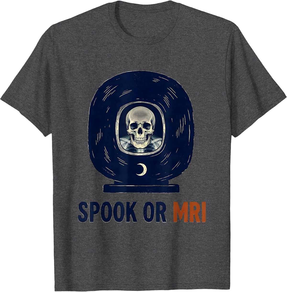 Spook Or MRI Linocut Radiology Tech Halloween Workplace T-Shirt - Dark Heather Grey