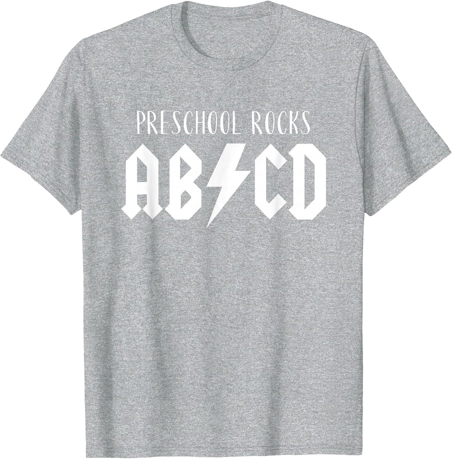 Preschool Rocks Teacher Back to School ABCD Rock First Day T-Shirt - Heather Grey