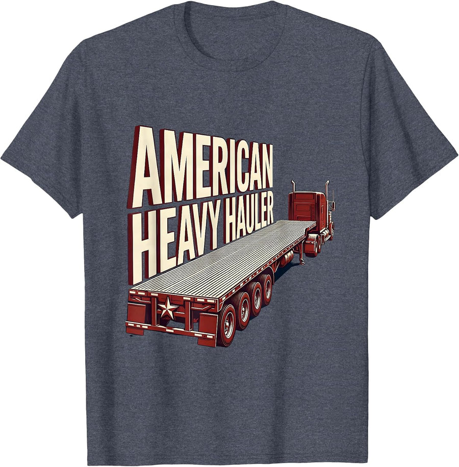 American Heavy Hauler Patriotic Trucker Trade Worker Pride T-Shirt - Heather Blue