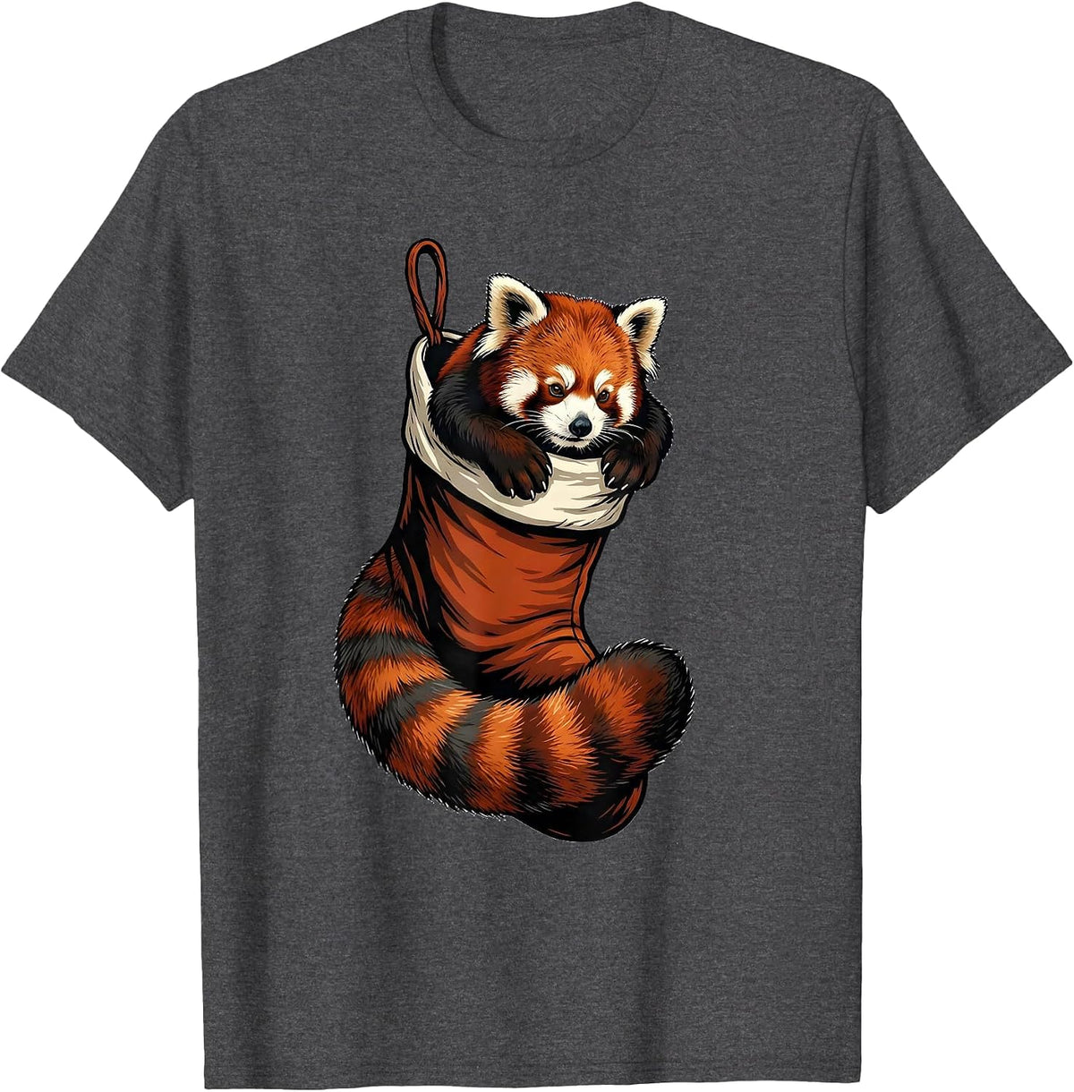 Men's Red Panda In Stocking Funny Animal Lover Humor T-Shirt - Dark Heather Grey