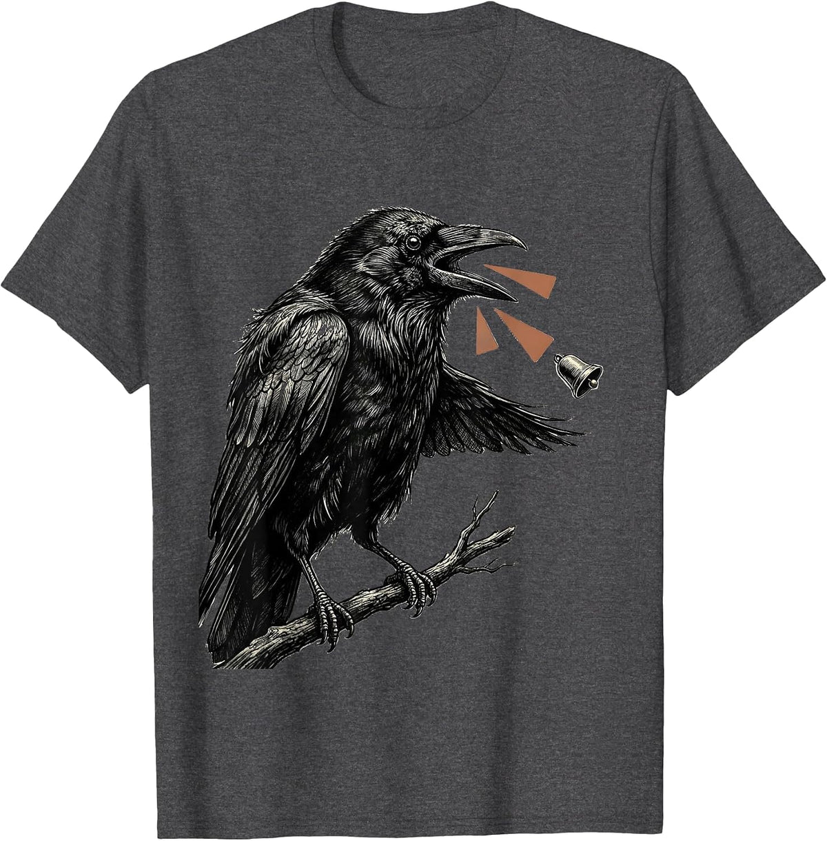 Men's Crow Perched Bird Lover Dark Humor Gothic Illustration T-Shirt - Dark Heather Grey