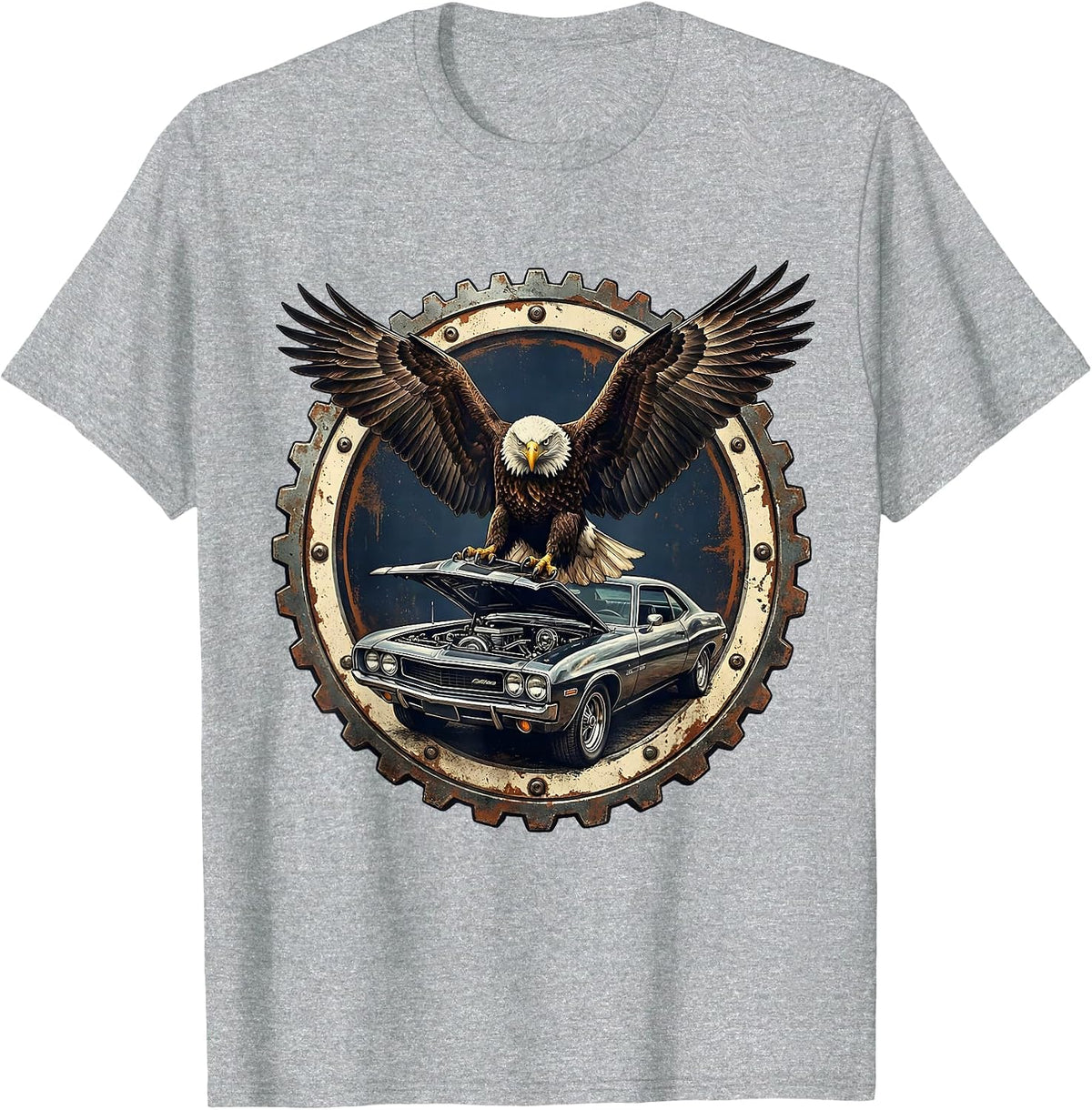 Men's Valley Forge Automotive Eagle Lifted Hood Graphic T-Shirt - Heather Grey