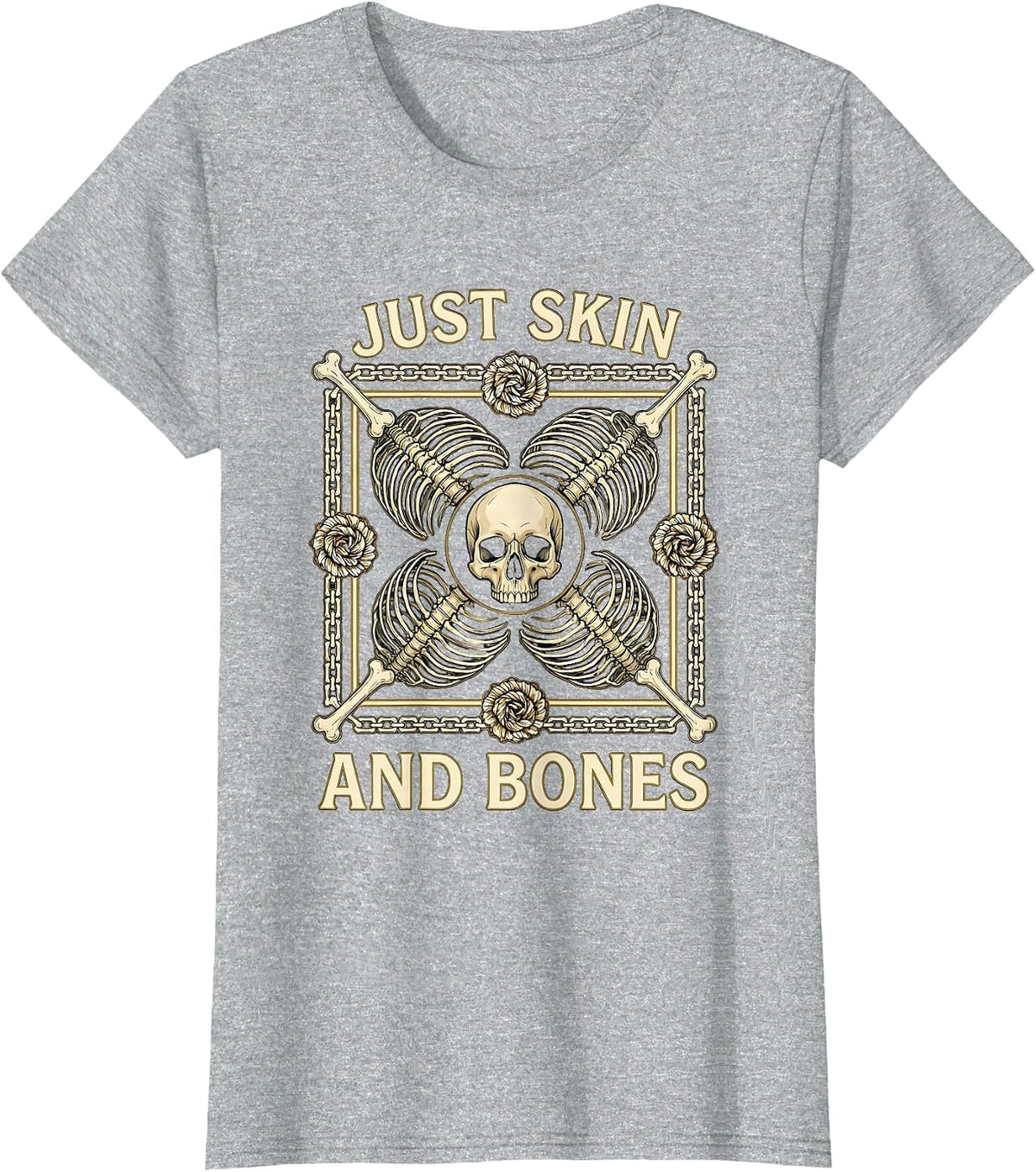 Just Skin and Bones Edgy Graphic Design T-Shirt - Heather Grey