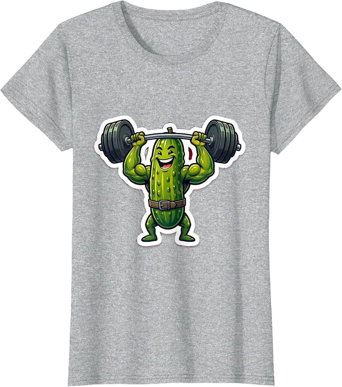 Muscular Pickle Powerlifter Overhead Press Graphic T-Shirt - Heather Grey