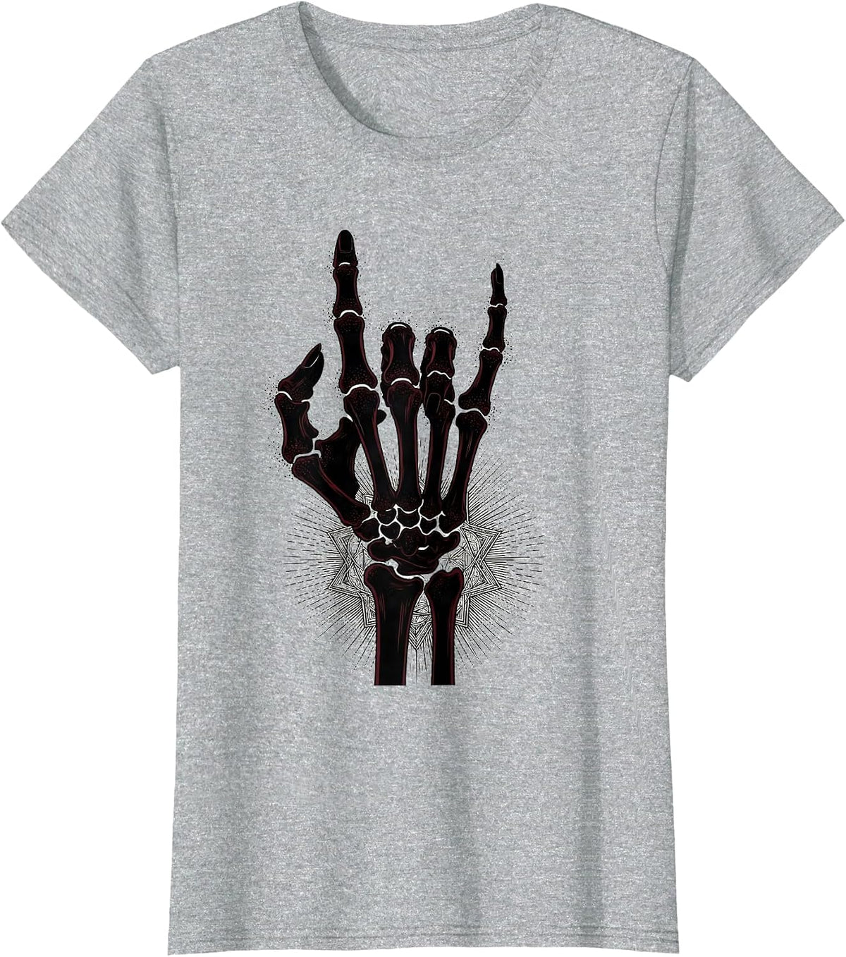 Women's Skeleton Hand Rock and Roll Radiology Sign T-Shirt - Heather Grey