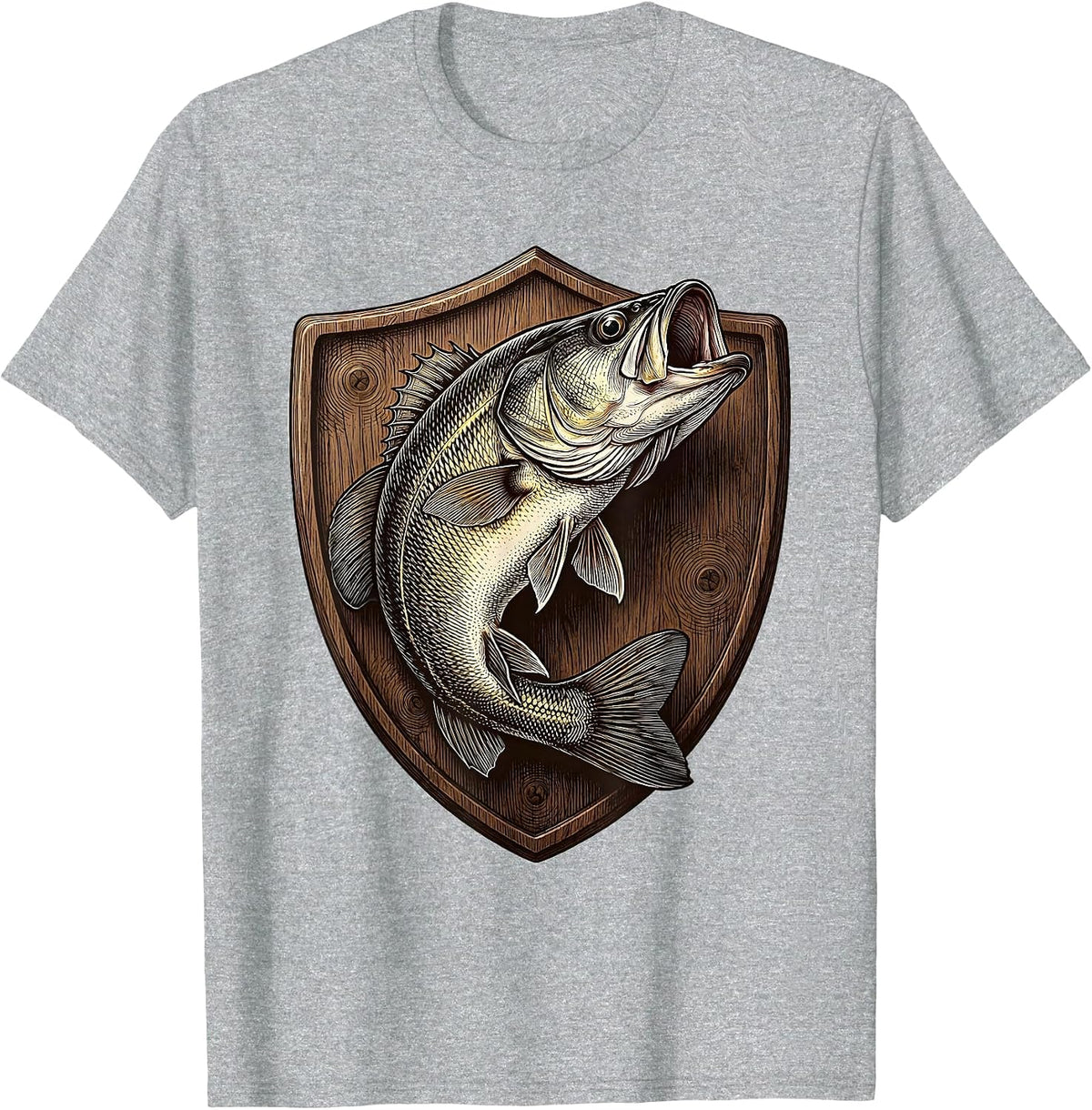 Men's Trophy Bass Mounted Plaque Fishing Graphic T-Shirt - Heather Grey