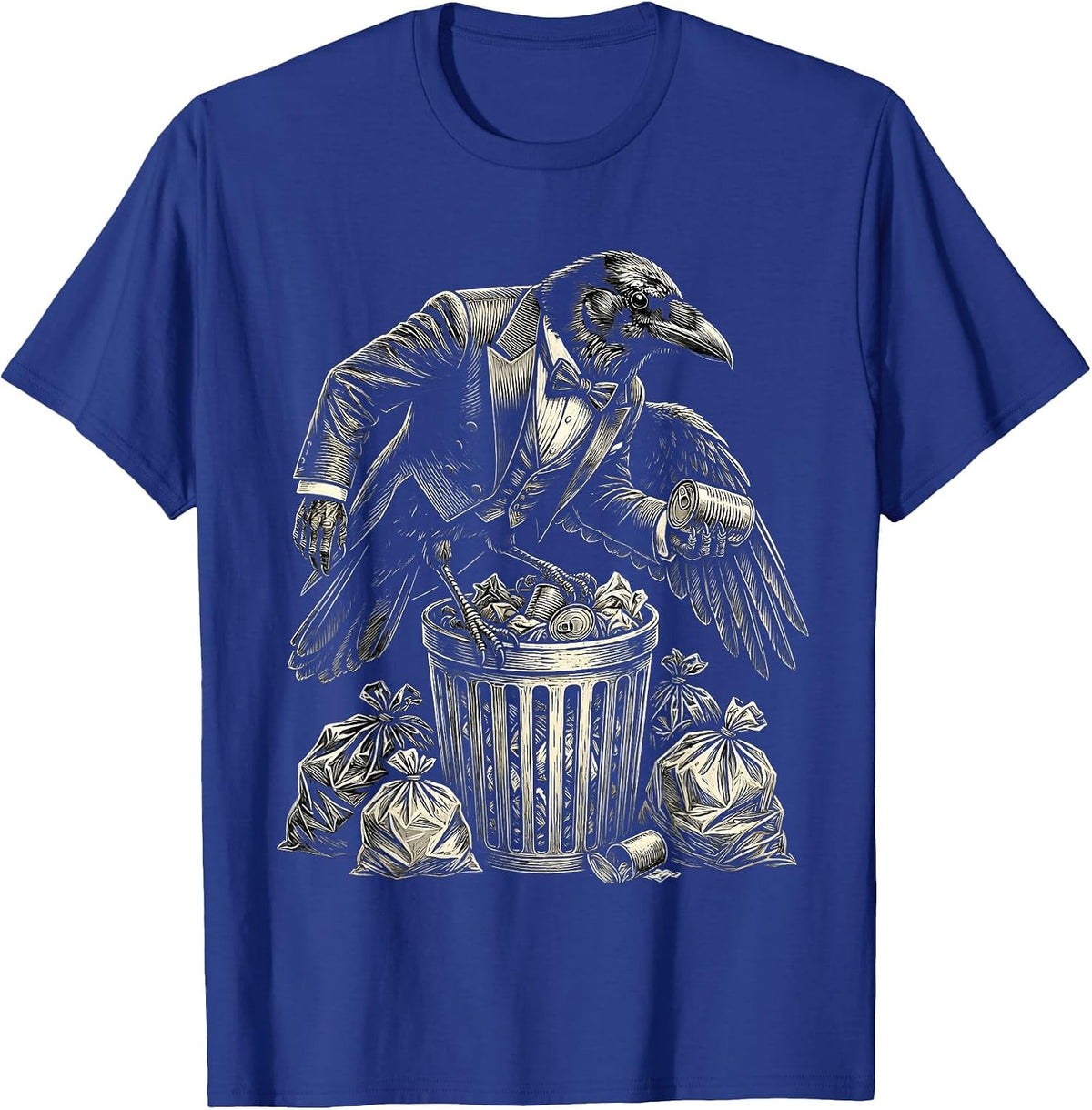 Men's Dapper Crow Dumpster Diver Funny Tattoo Art T-Shirt - Royal Blue