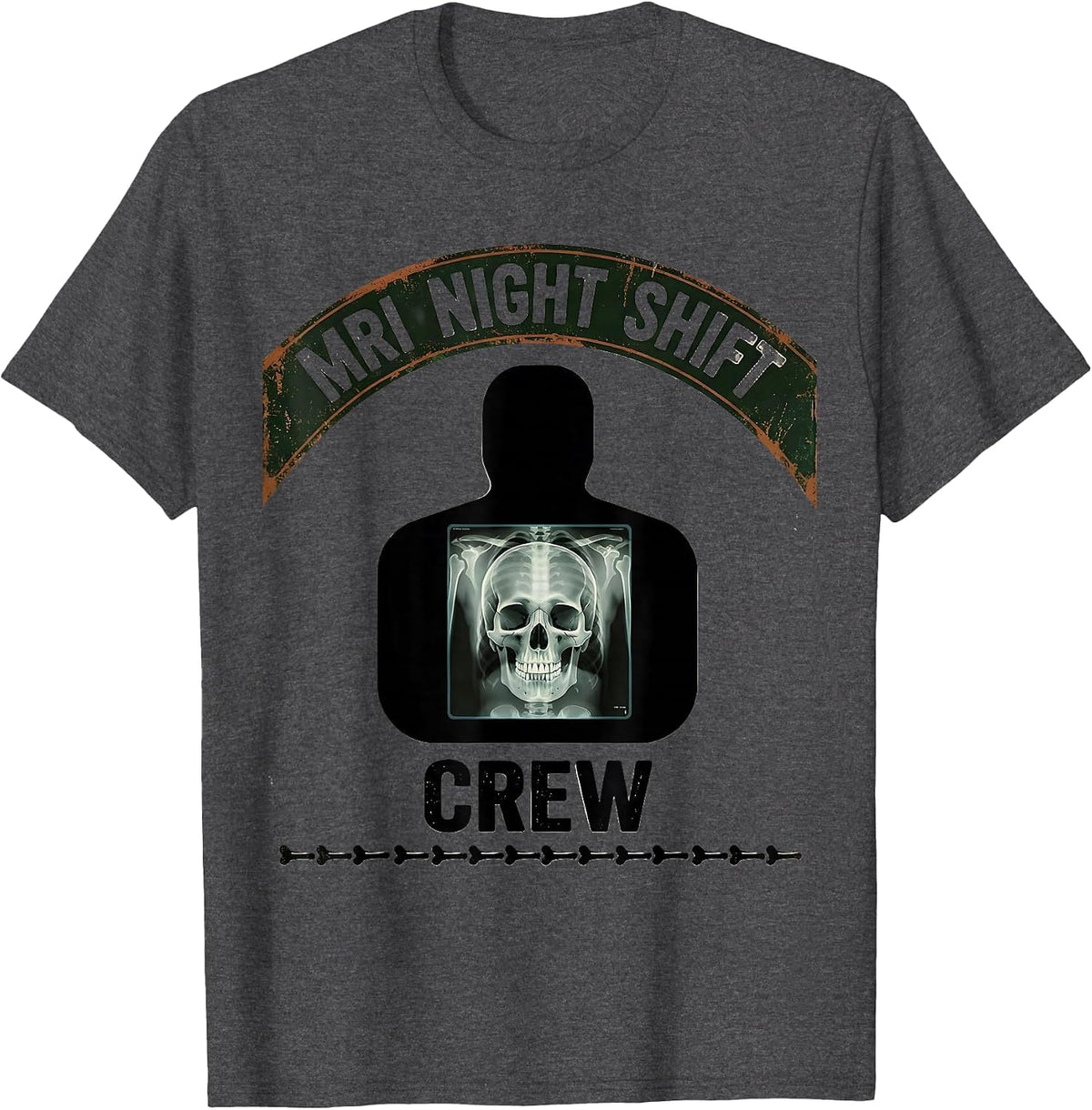 Men's MRI Night Shift Crew Vintage Radiology Tech Halloween Humor T-Shirt - Dark Heather Grey