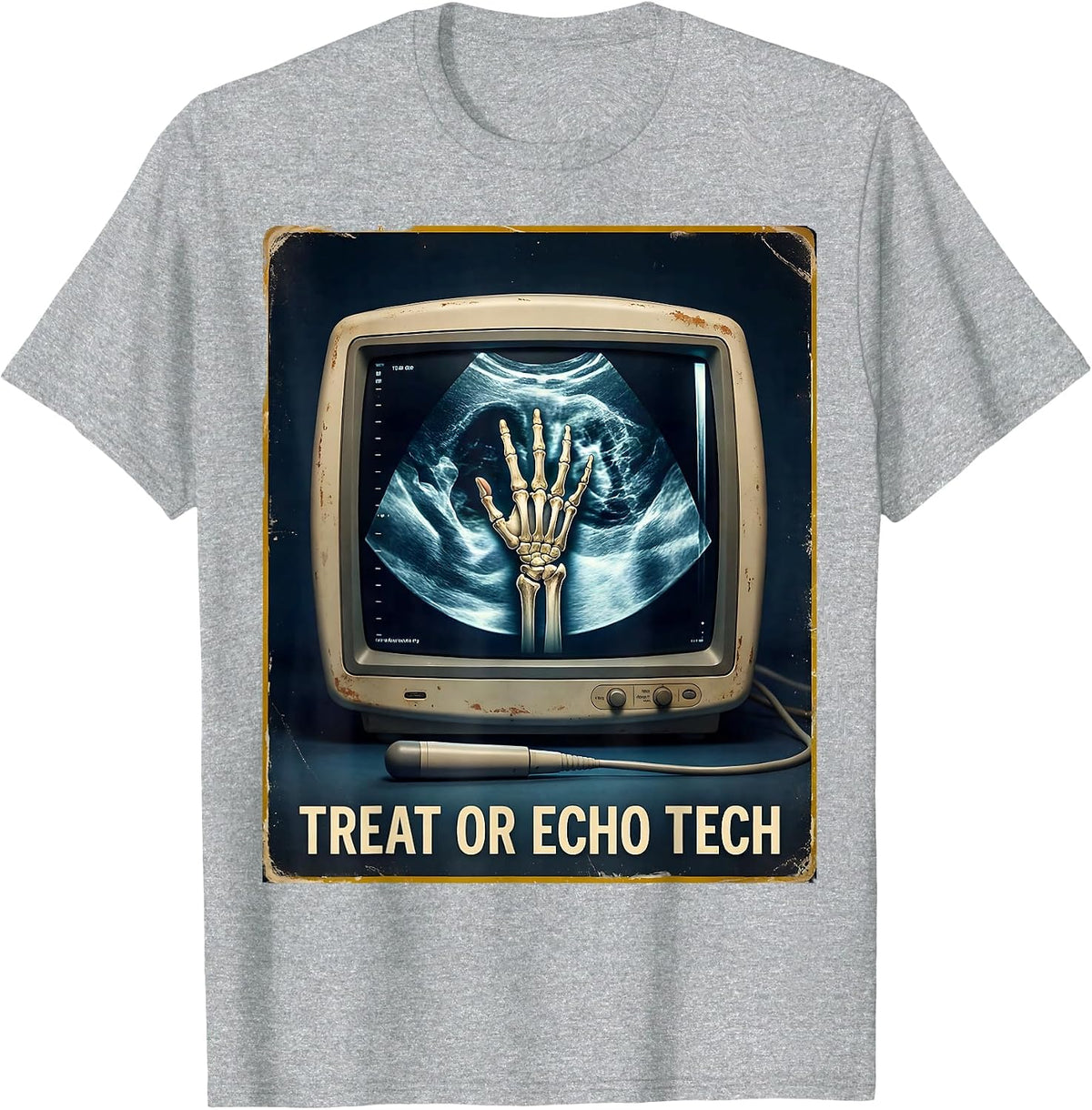 Men's Treat Or Echo Tech Vintage Halloween Radiology Tech Humor T-Shirt - Heather Grey