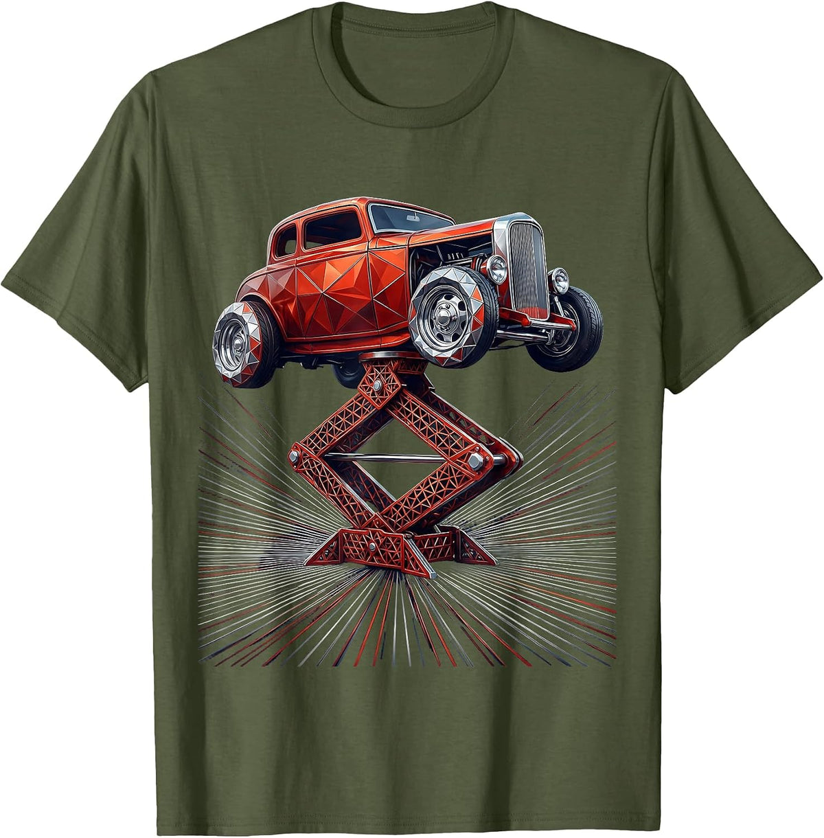 Men's Vintage Garage Jack Classic Hot Rod Illustration T-Shirt - Olive Green