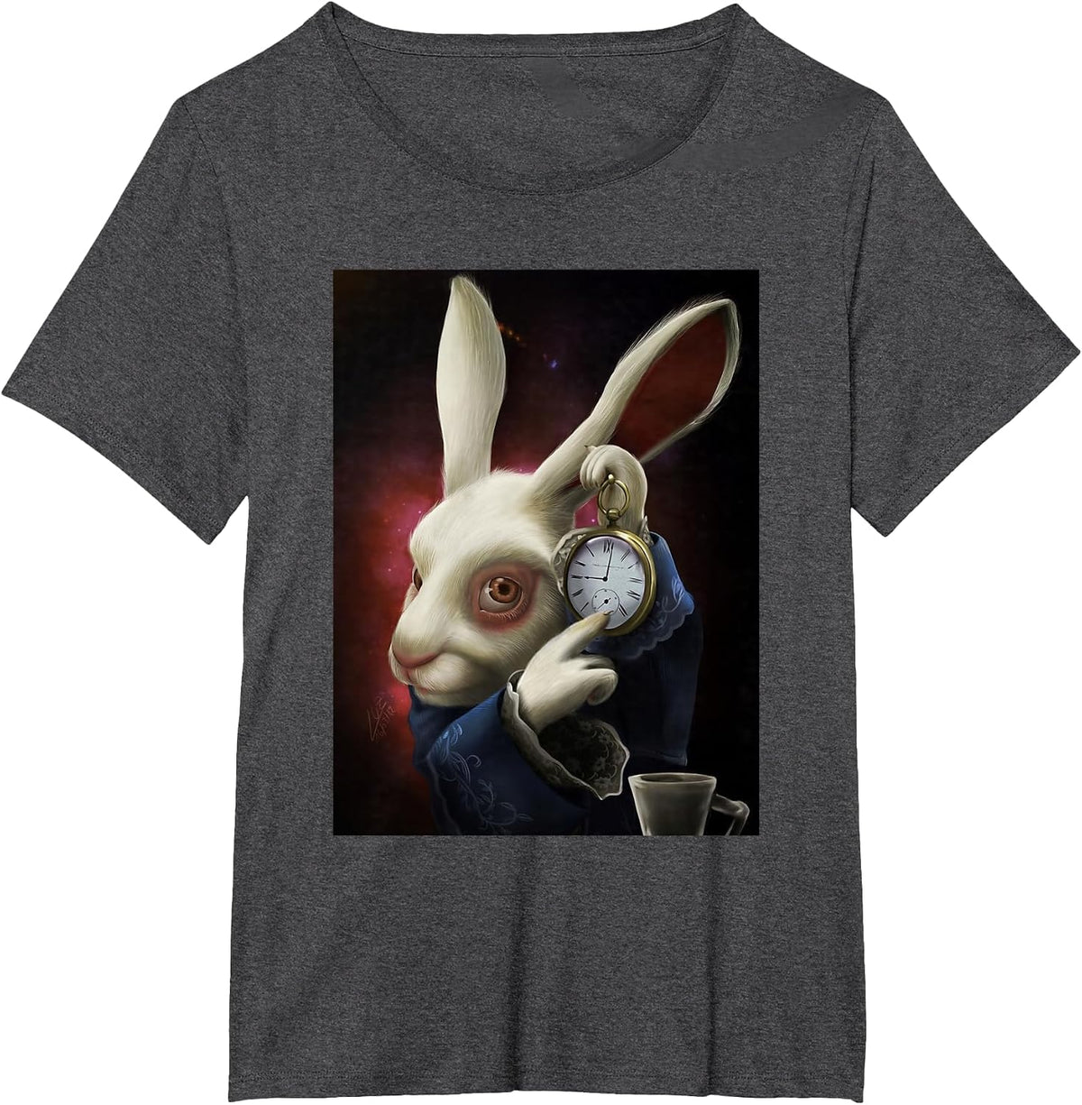 White Rabbit Pointing At Clock Meme T-Shirt - Dark Heather Grey
