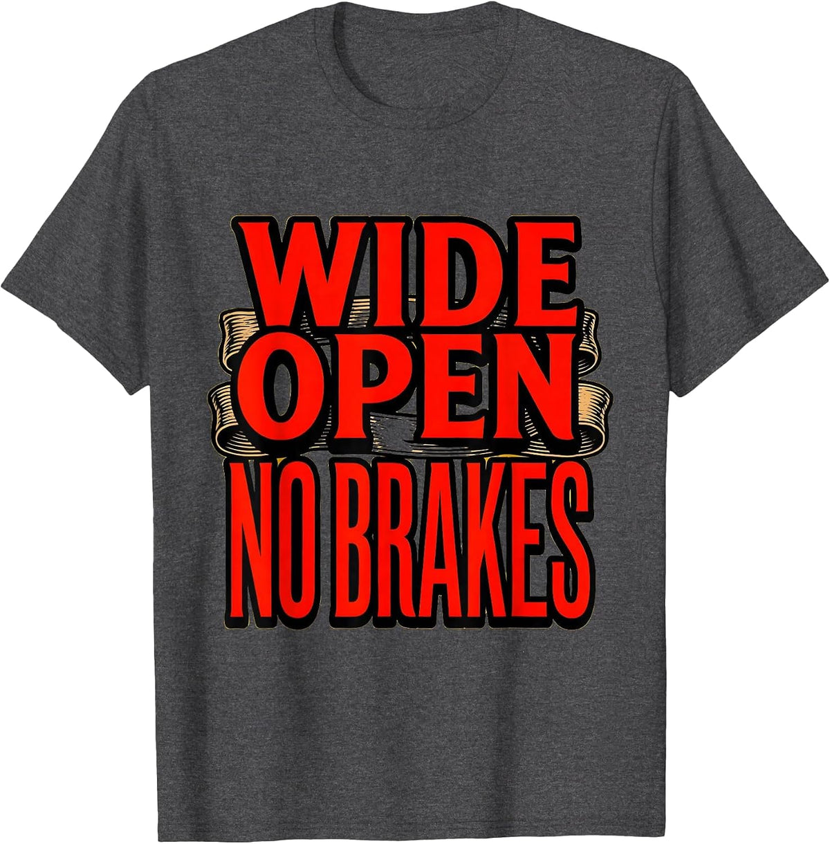 Wide Open No Brakes Dirt Bike Rider Design T-Shirt - Dark Heather Grey