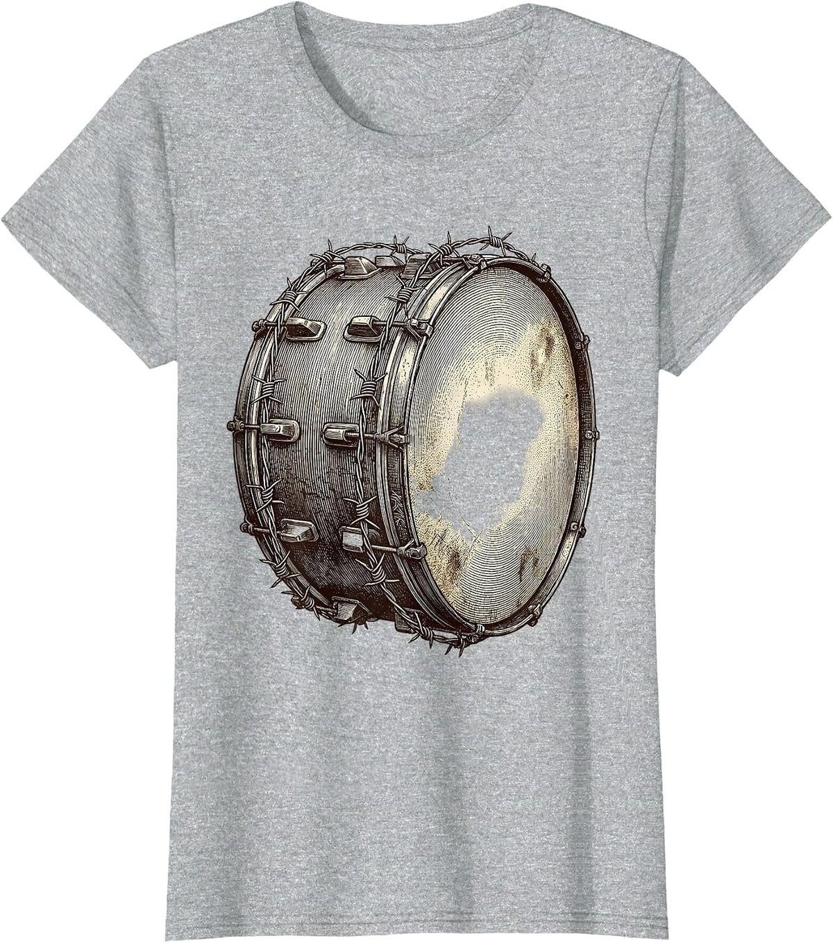War Drum Barbed Wire Graphic Design T-Shirt - Heather Grey