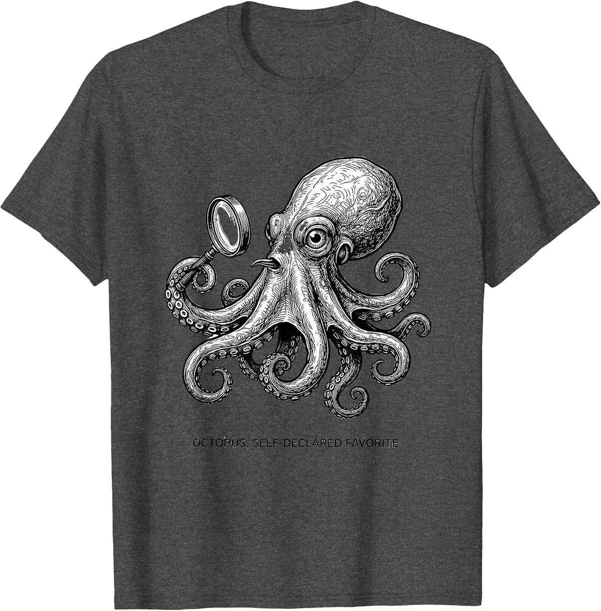 Men's Octopus Self-Declared Favorite Cute Ocean Wildlife Novelty T-Shirt - Dark Heather Grey