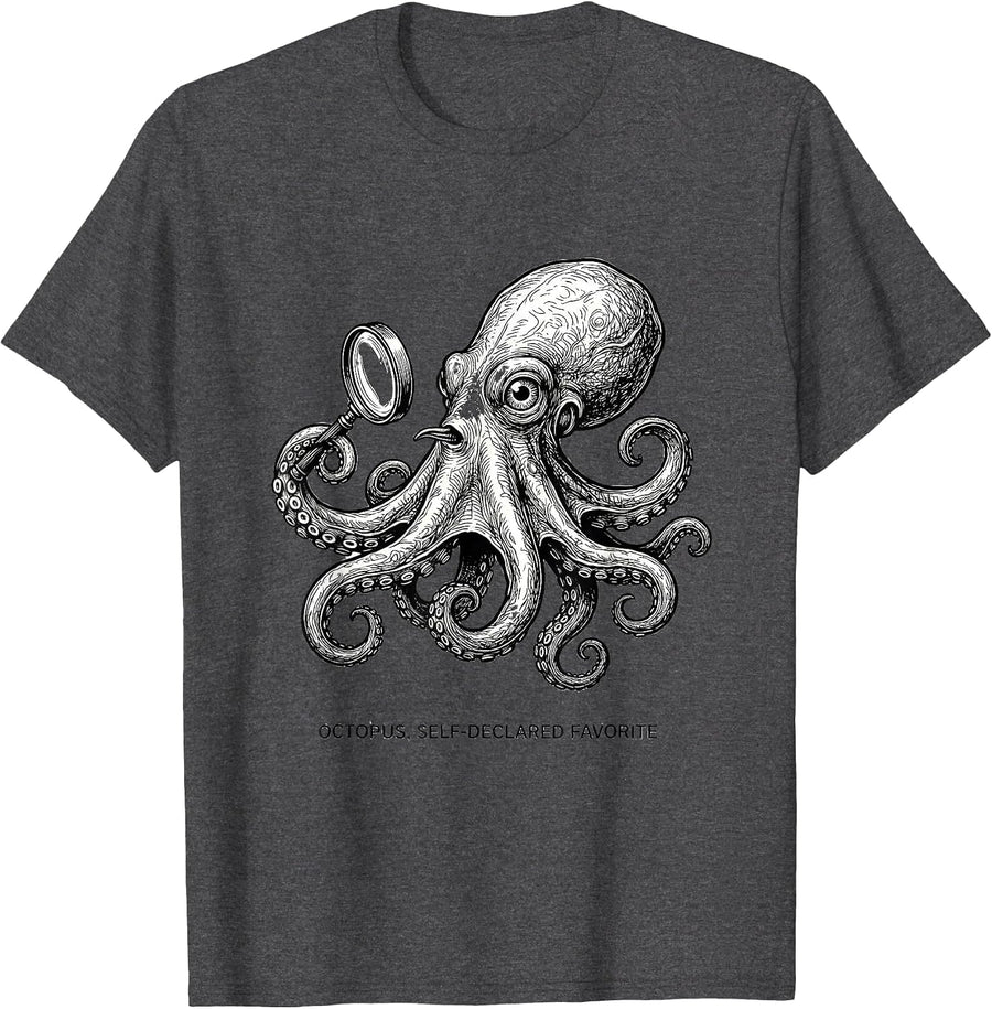 Men's Octopus Self-Declared Favorite Cute Ocean Wildlife Novelty T-Shirt - Dark Heather Grey