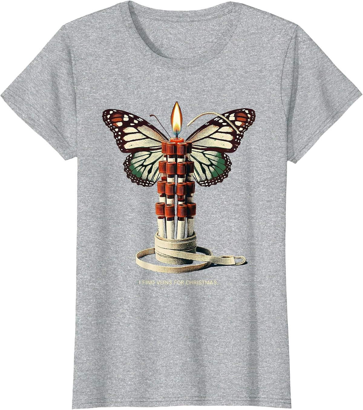 I Find Veins For Christmas Vintage Phlebotomist Holiday T-Shirt - Heather Grey