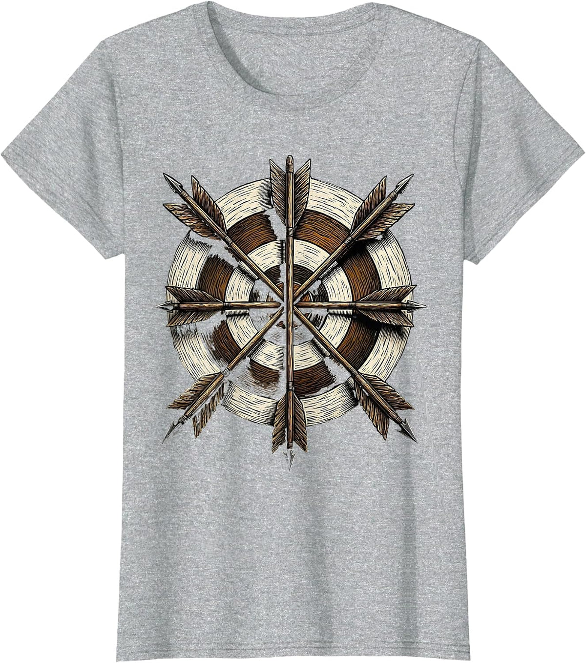 Bullseye Archery Target Arrows Hunting Graphic T-Shirt - Heather Grey