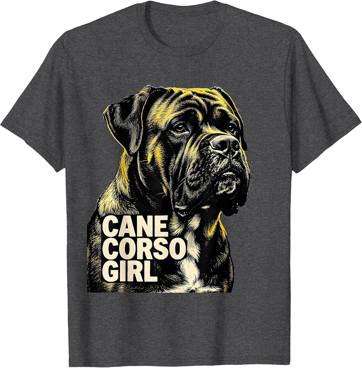 Men's Cane Corso Girl Stencil Graphic Dog Lover Pride T-Shirt - Dark Heather Grey