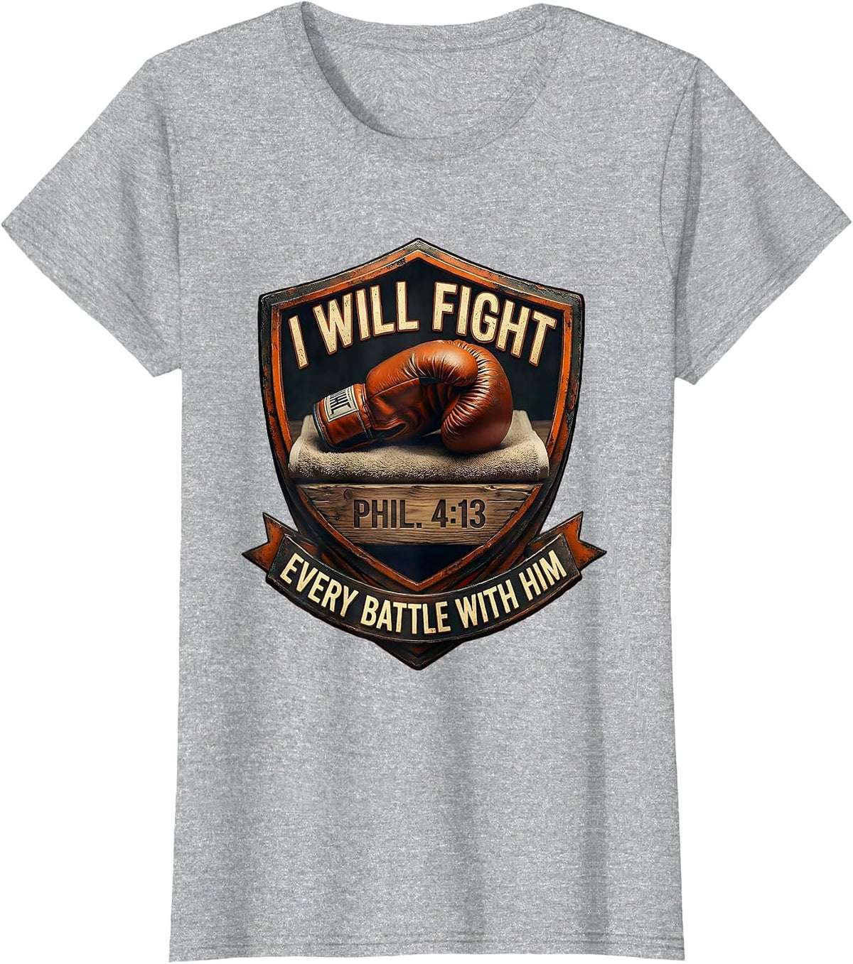 I Will Fight Boxing Glove Christian Sports Motivation T-Shirt - Heather Grey