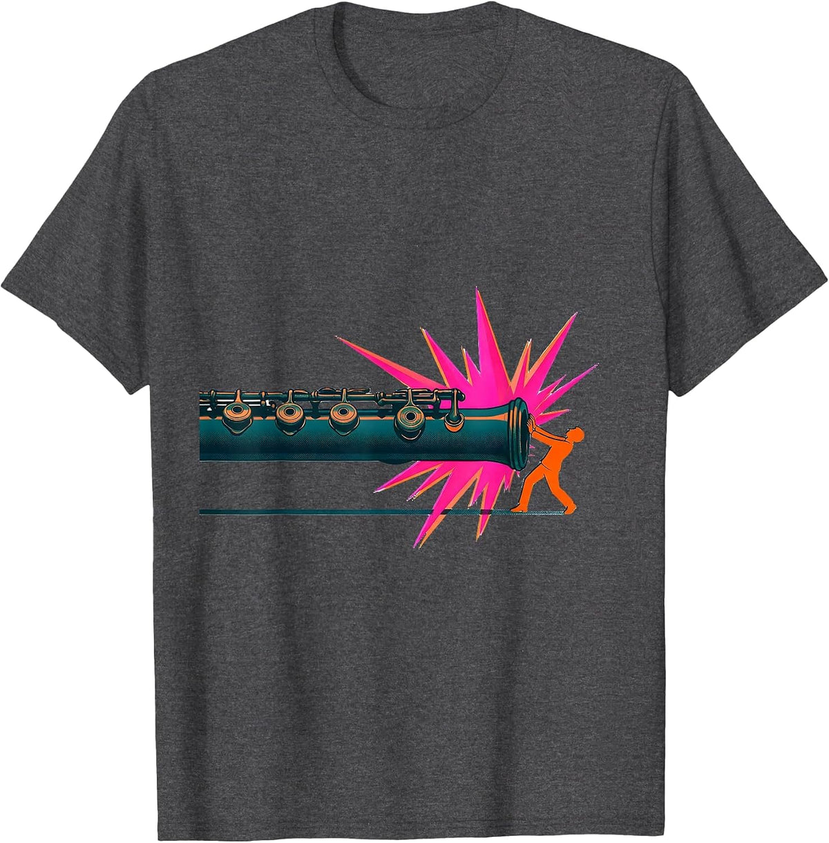 Oversized Flute Risograph Band Humor Gift T-Shirt - Dark Heather Grey