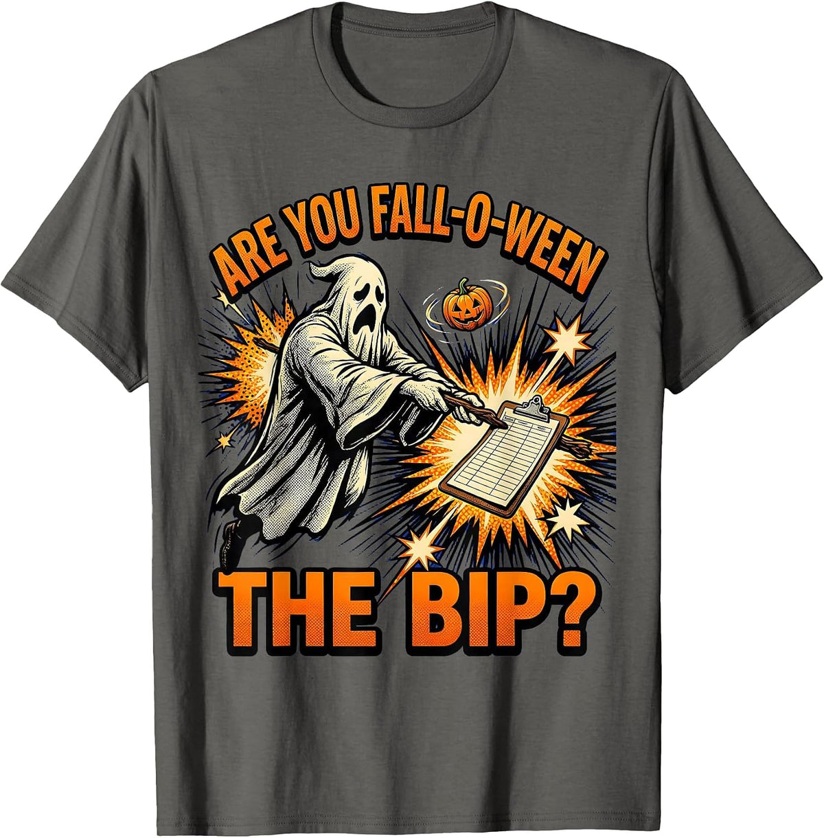 Are You Fall-O-Ween The BIP Comic Book Ghost Teacher T-Shirt - Asphalt Grey