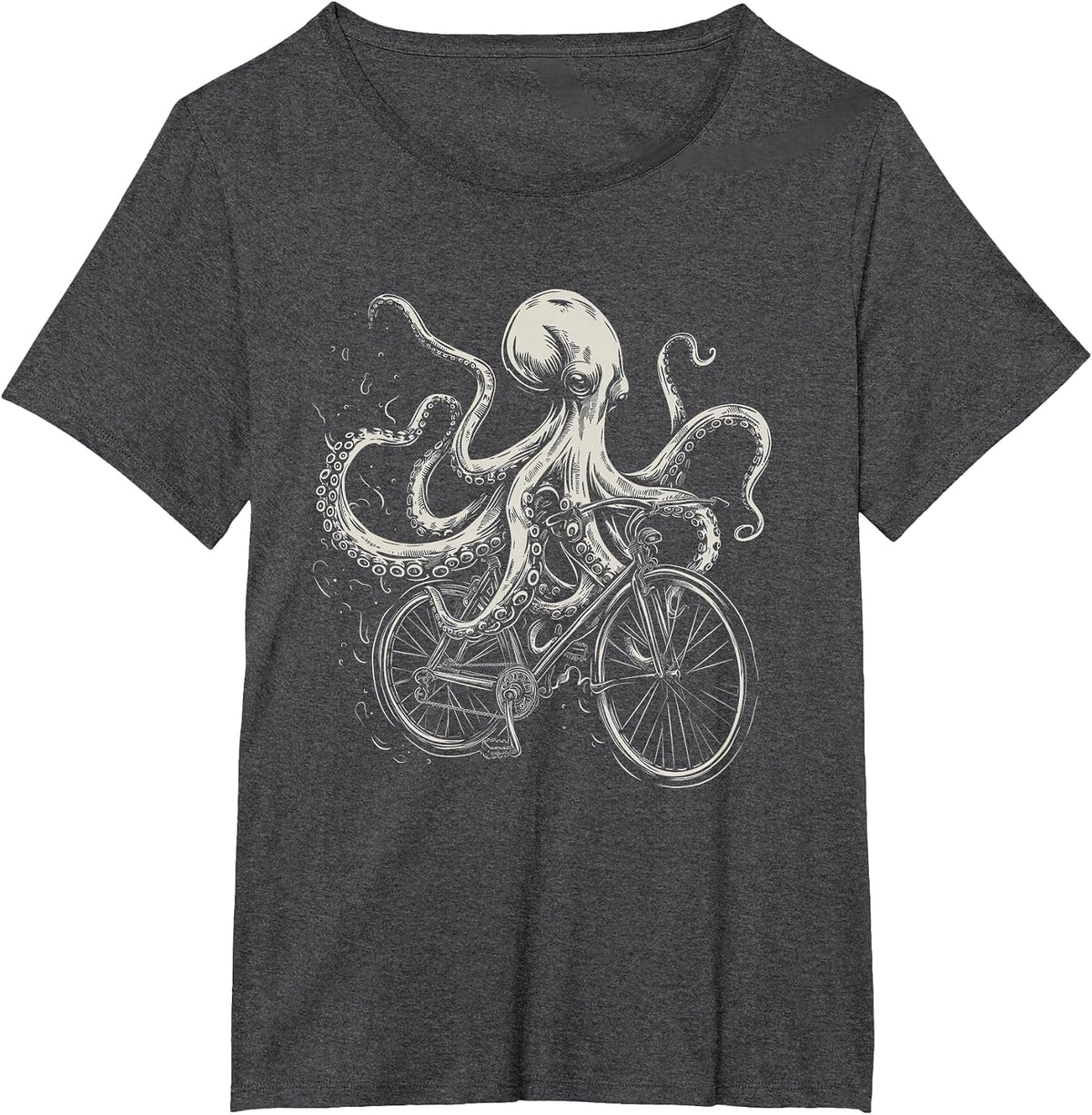 Octopus On Bicycle Funny Cycling Squid Road Bike Cyclist T-Shirt - Dark Heather Grey