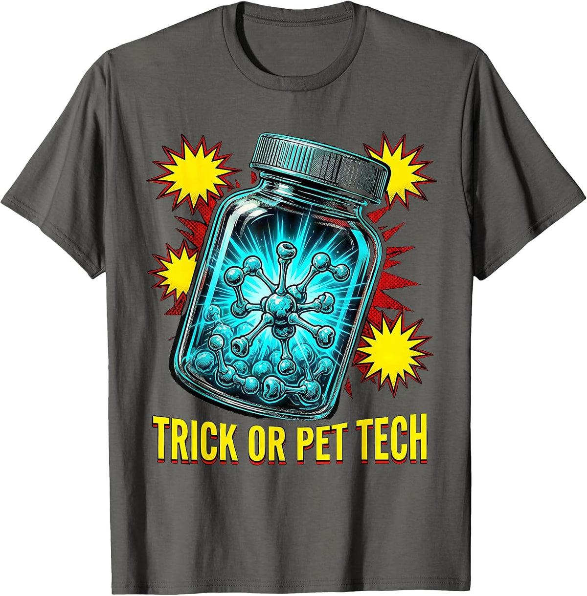 Men's Trick Or PET Tech Pop Art Halloween Radiology Tech Humor T-Shirt - Asphalt Grey