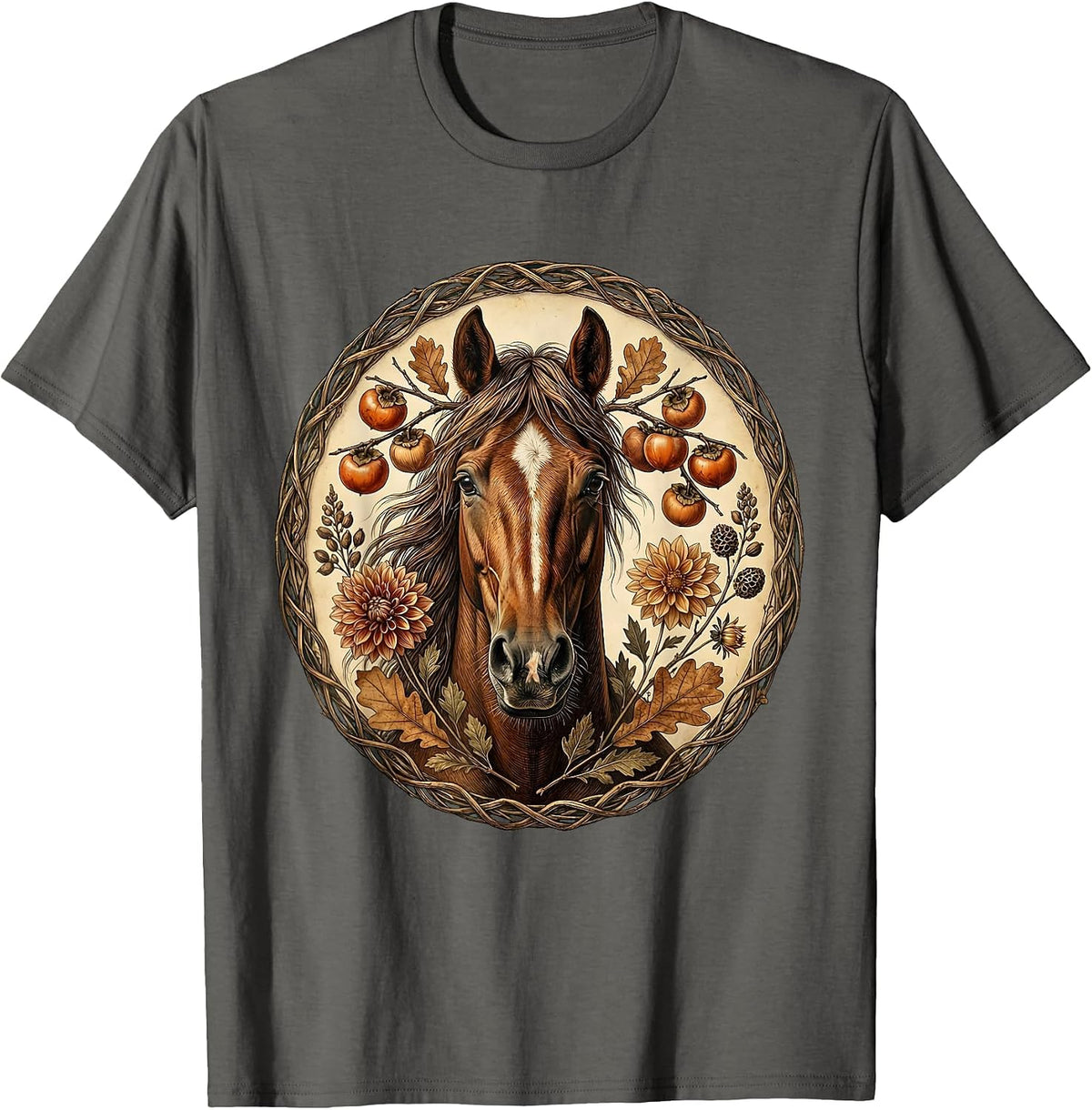 Men's Derby Floral Fall Thoroughbred Horse Wreath T-Shirt - Asphalt Grey