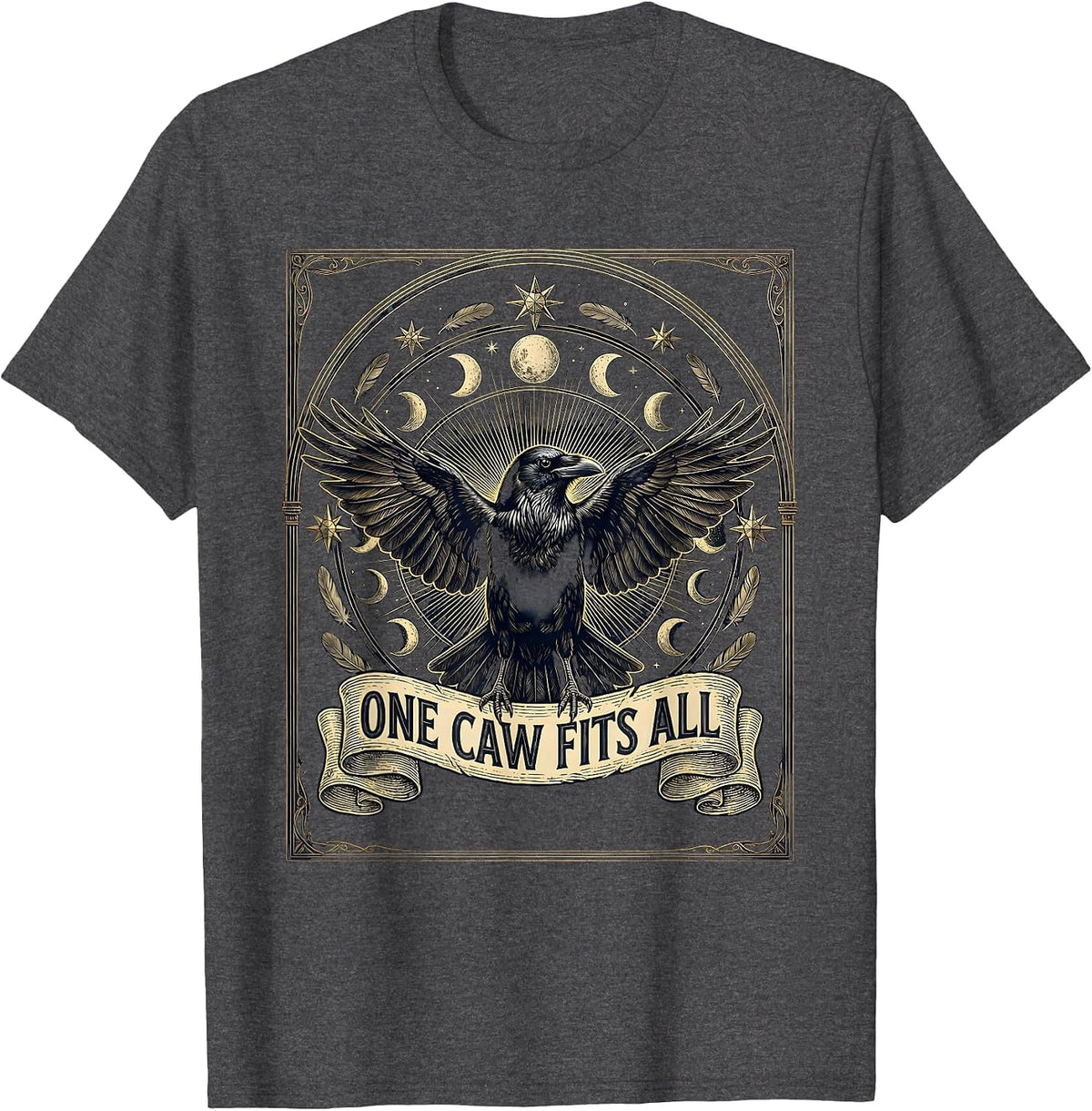 Men's One Caw Fits All Funny Crow Bird Design T-Shirt - Dark Heather Grey
