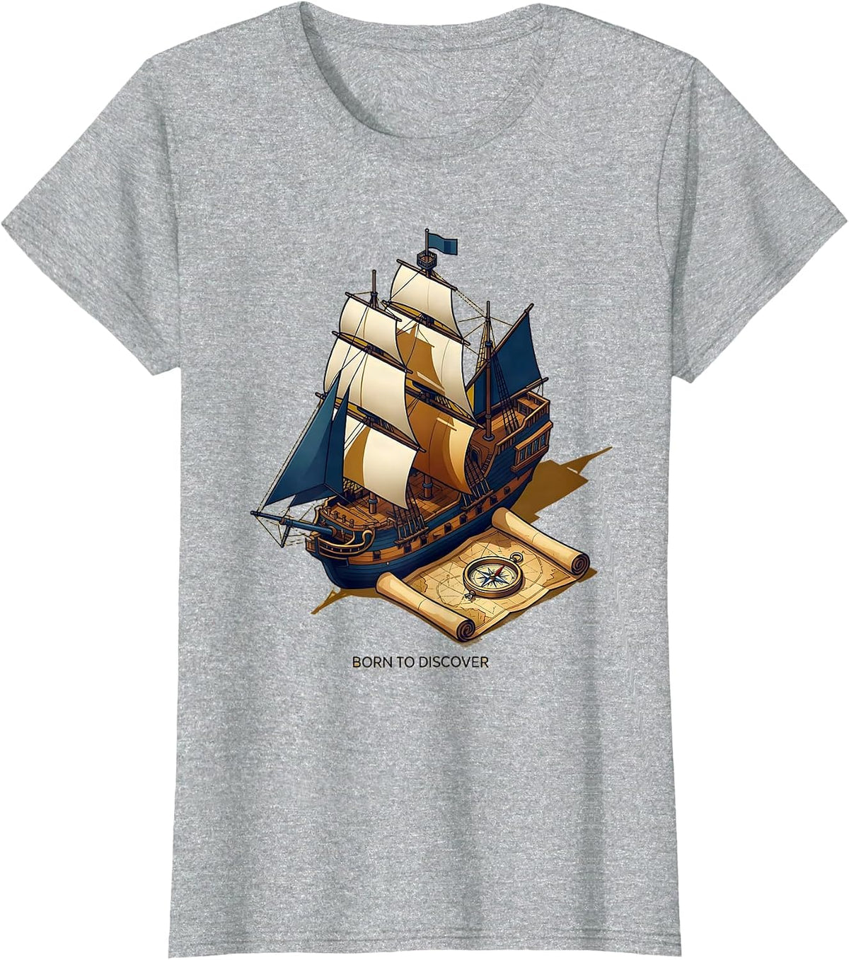 Women's Born to Discover Columbus Day Explorer Design T-Shirt - Heather Grey