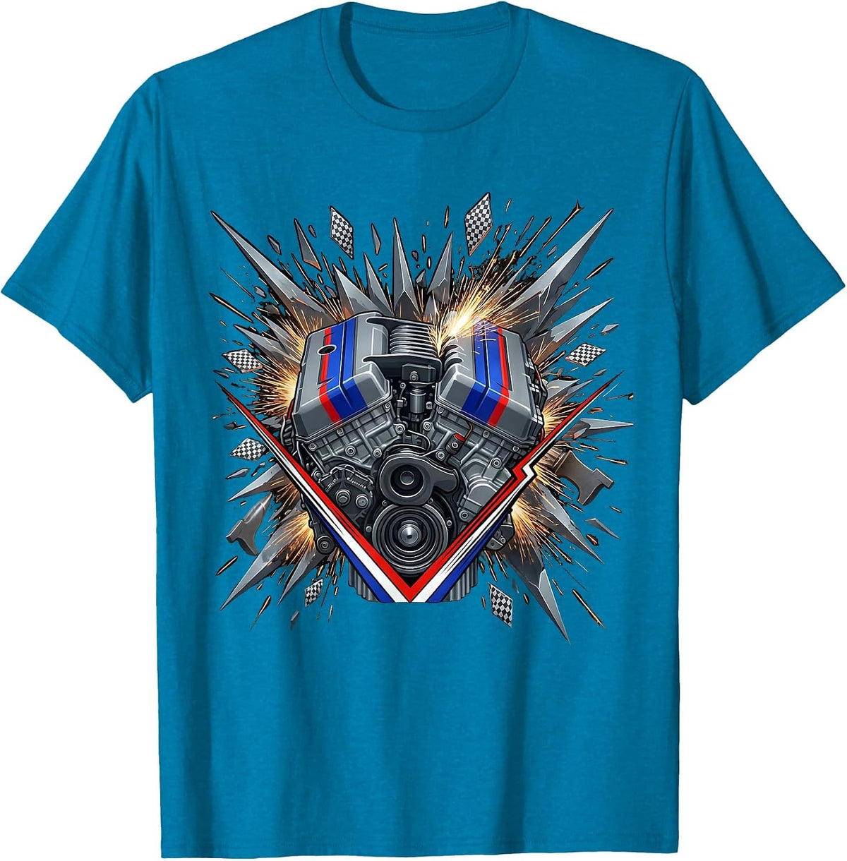 Valley Forge Automotive Car Engine Forge Sparks T-Shirt - Sapphire Blue