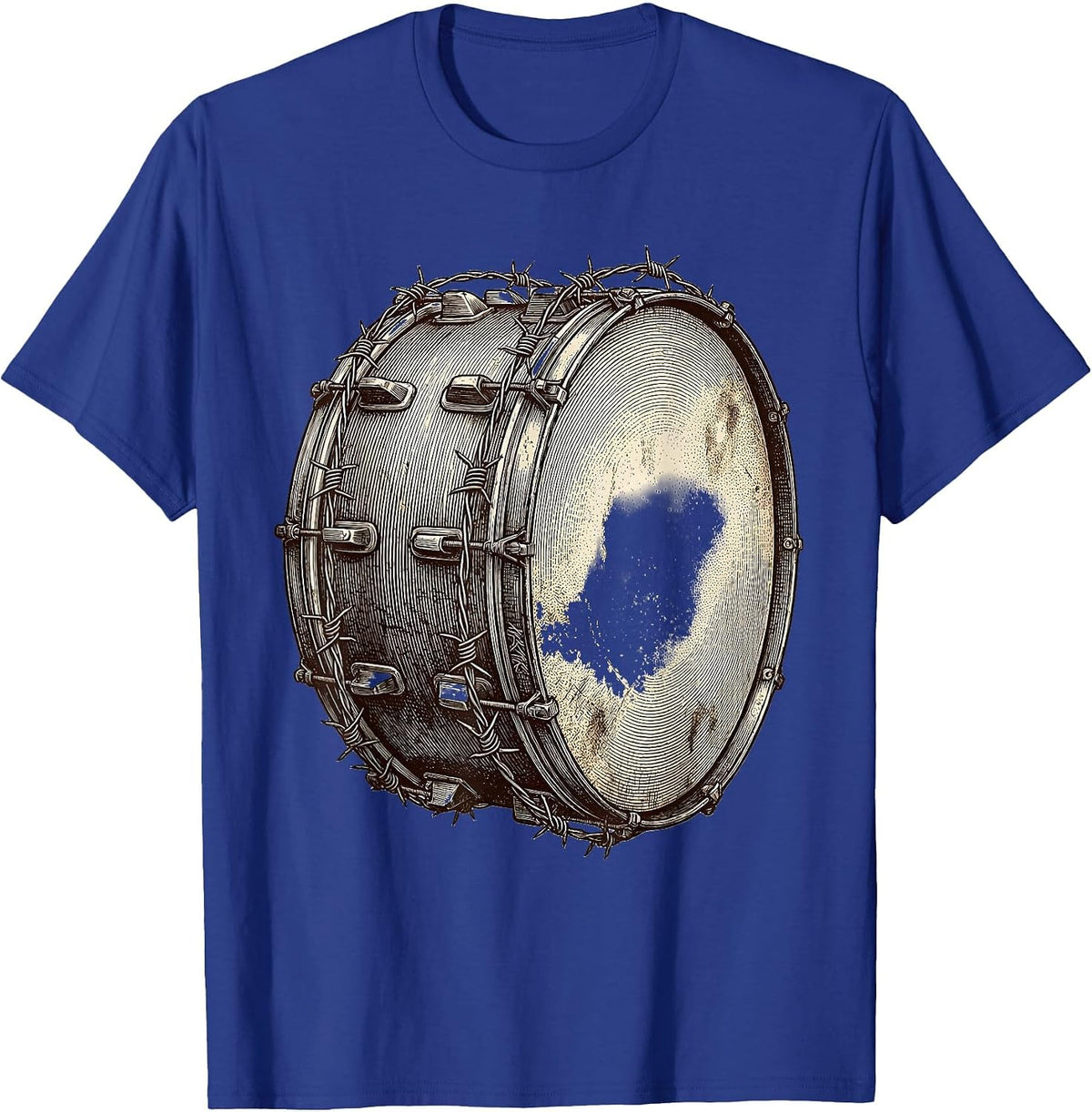 War Drum Barbed Wire Graphic Design T-Shirt - Royal Blue