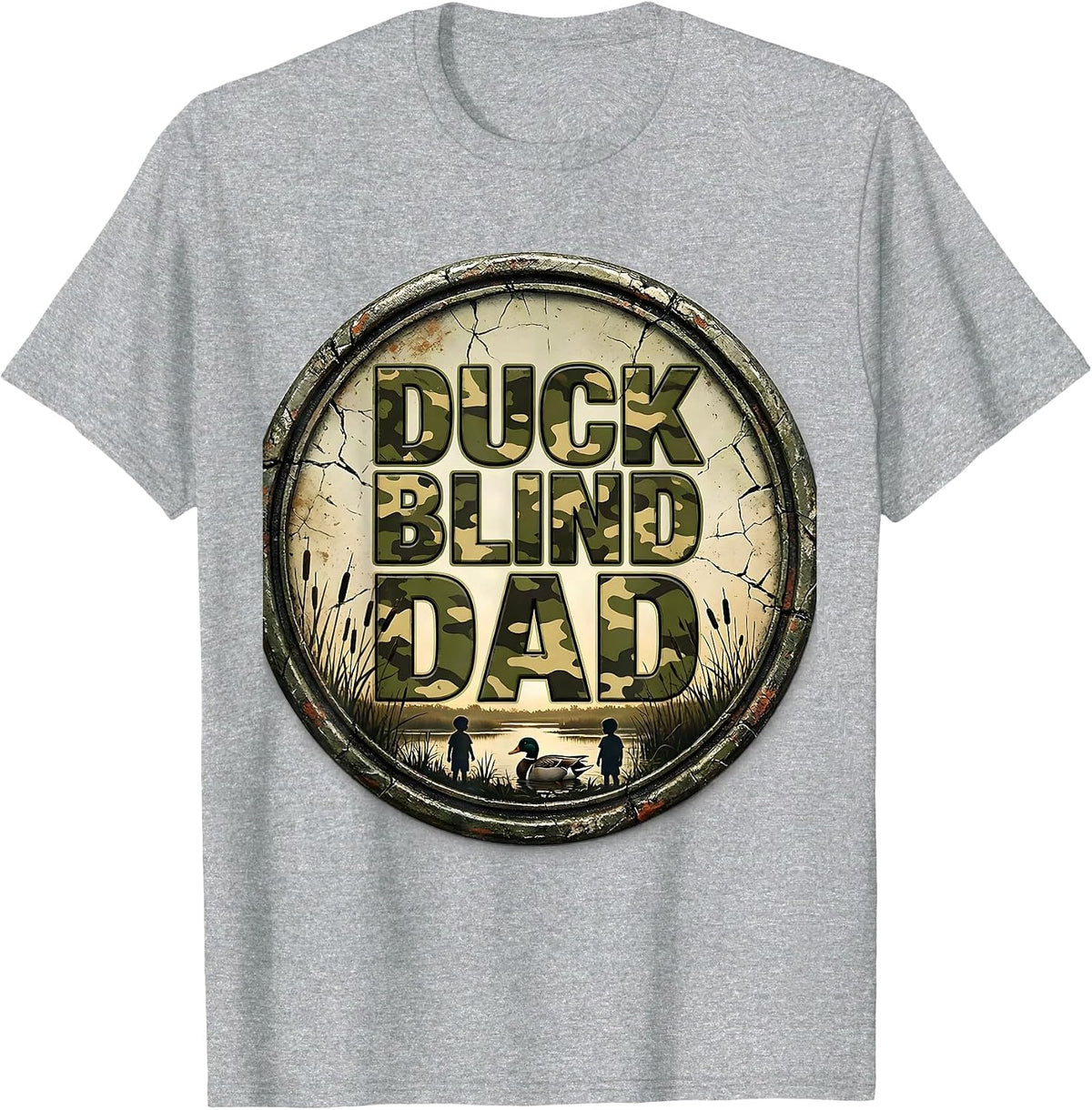 Men's Duck Blind Dad Distressed Funny Hunting Dad Humor T-Shirt - Heather Grey