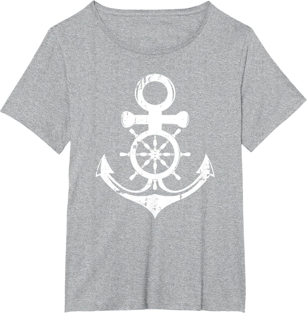 Anchor with Ship Steering Wheel Nautical Vintage Sailor T-Shirt - Heather Grey