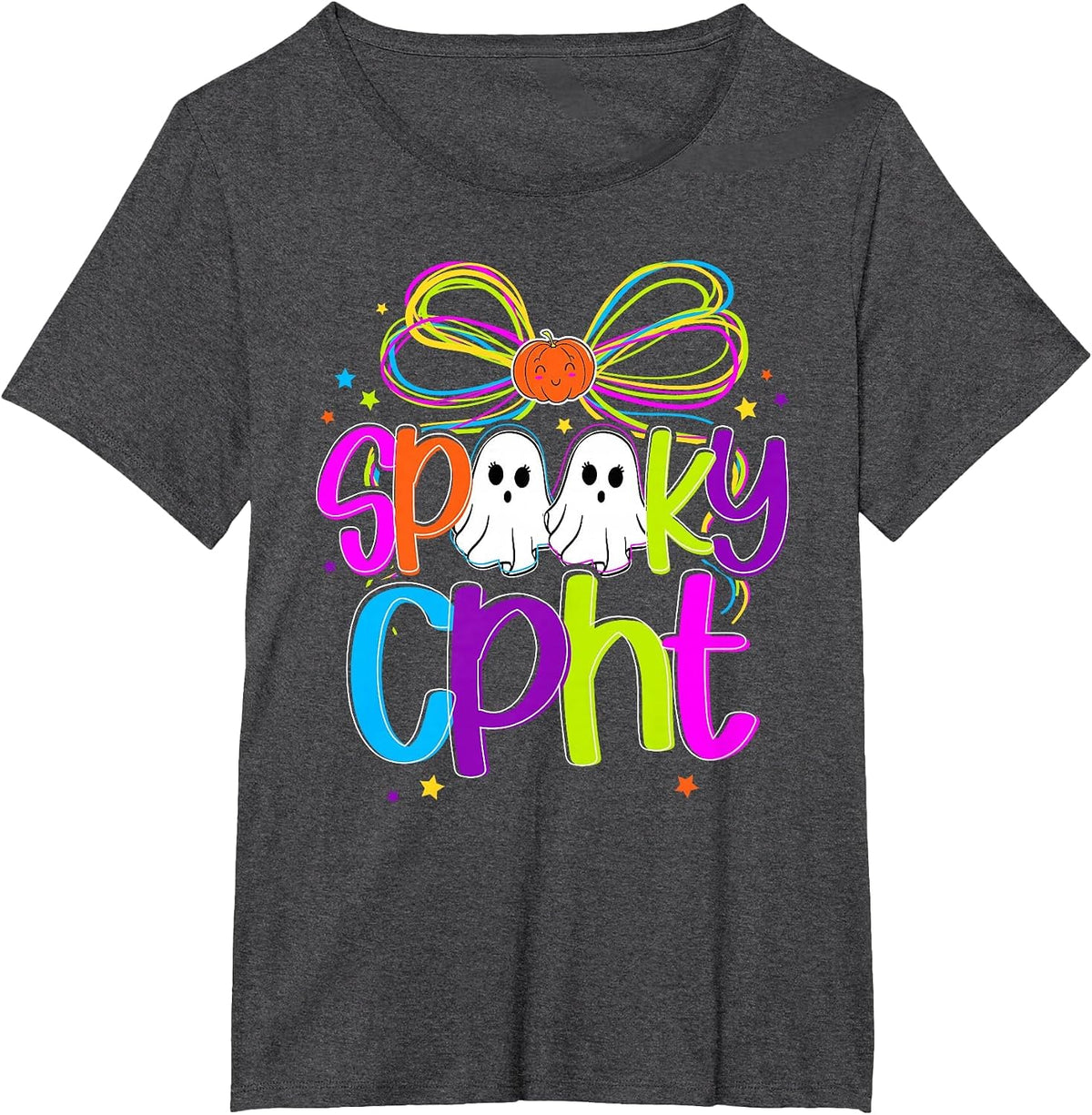 Spooky CPhT Halloween Certified Pharmacy Technician Coquette T-Shirt - Dark Heather Grey