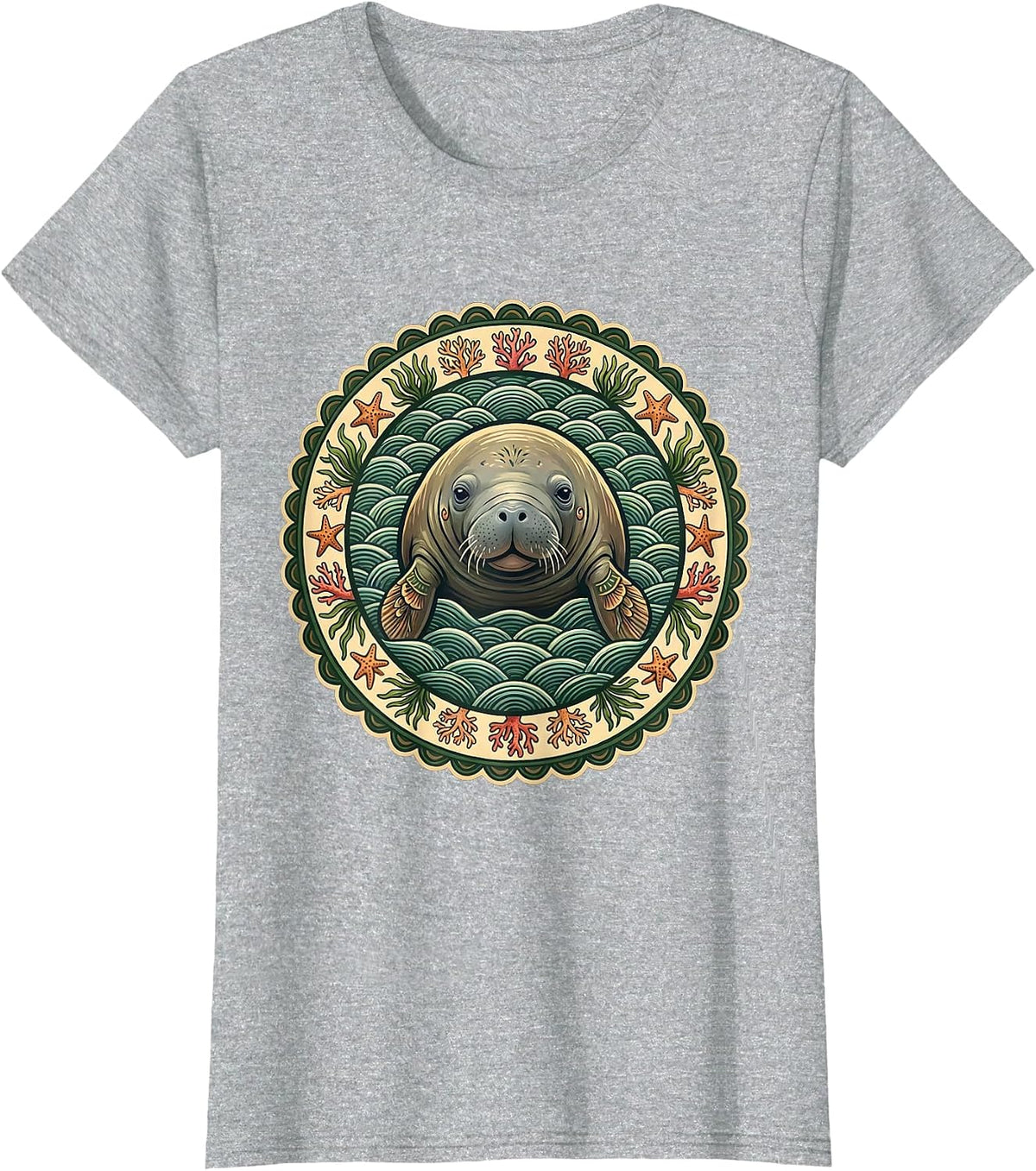 Puerto Rico Manatee Swimming Blue Water Graphic T-Shirt - Heather Grey