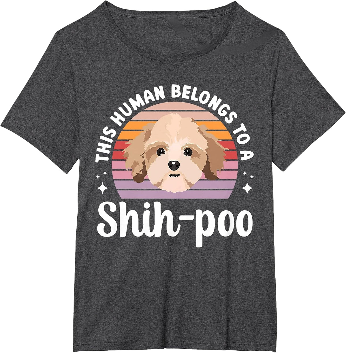 This Human Belongs to A Shih-Poo Owner Shih-Poo Lover T-Shirt - Dark Heather Grey