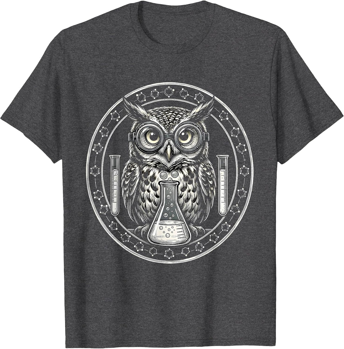 Men's Owl Science Teacher Safety Goggles Lab Graphic T-Shirt - Dark Heather Grey