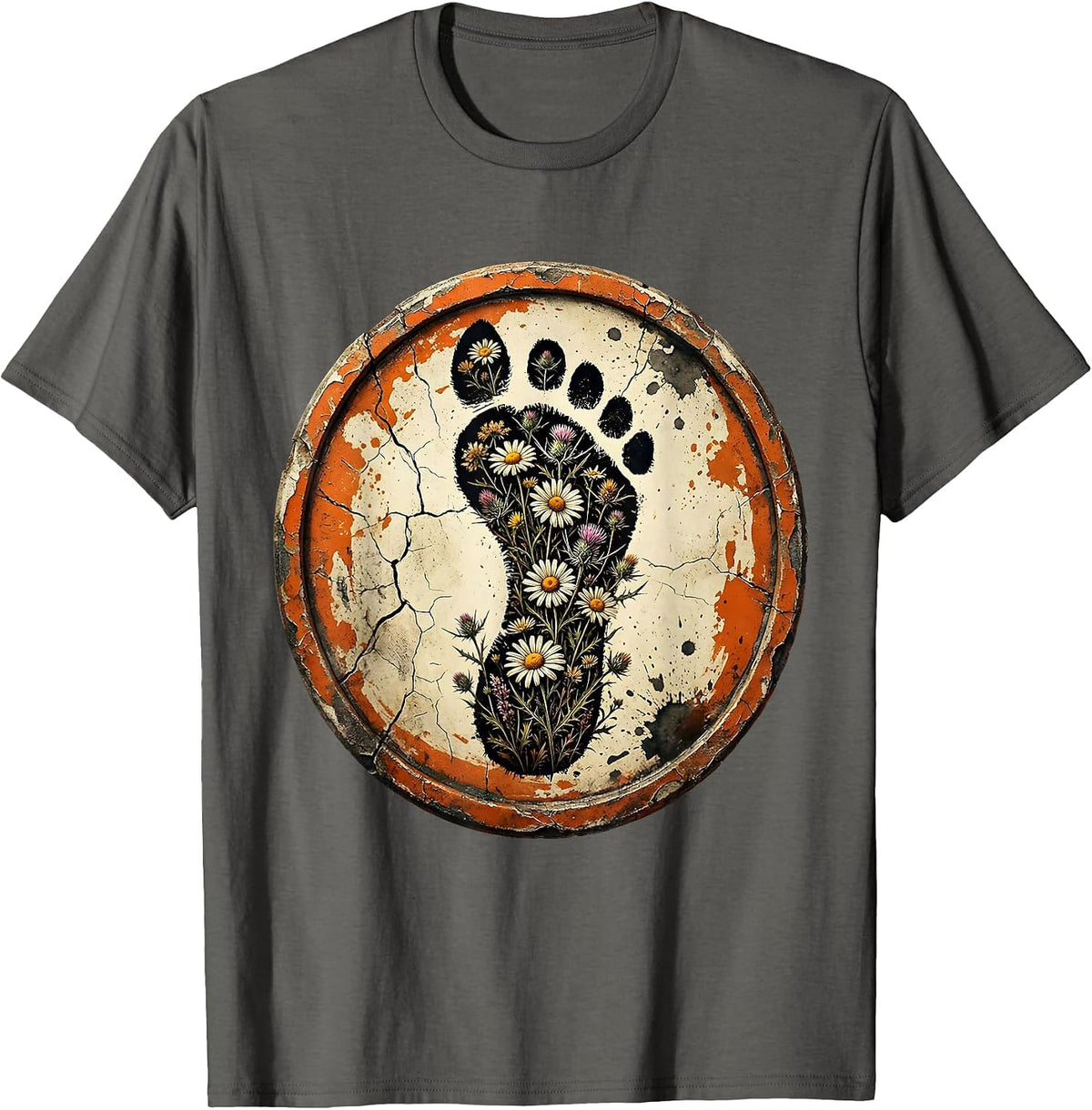 Horse Hoof Print Wildflower Floral Nature Design T-Shirt - Asphalt Grey