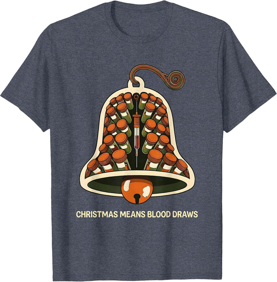Christmas Means Blood Draws Retro 70s Phlebotomist Holiday T-Shirt - Heather Blue