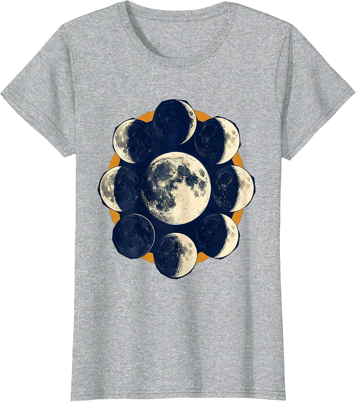 Women's Lunar Phase Cycle Astronomy Linocut Science Lover T-Shirt - Heather Grey