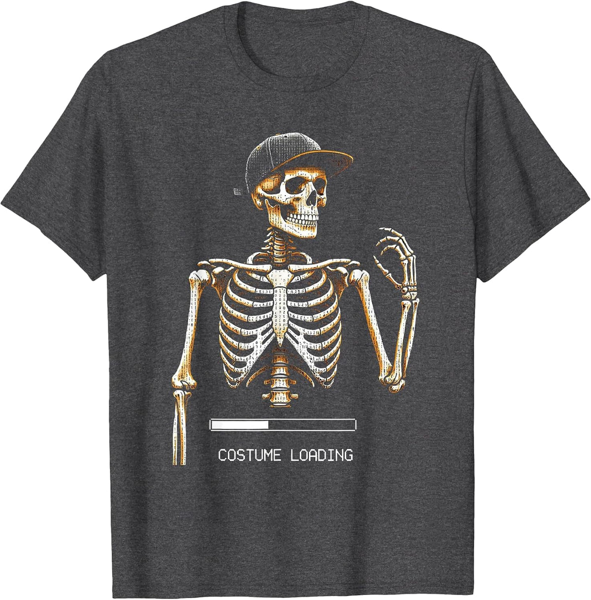 Men's Costume Loading Ascii Terminal Art Punk Rock Skeleton Bruh T-Shirt - Dark Heather Grey