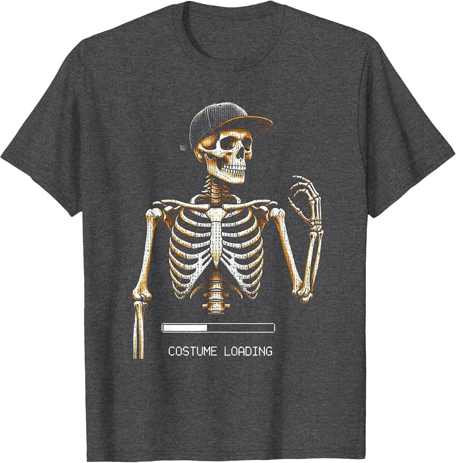 Men's Costume Loading Ascii Terminal Art Punk Rock Skeleton Bruh T-Shirt - Dark Heather Grey